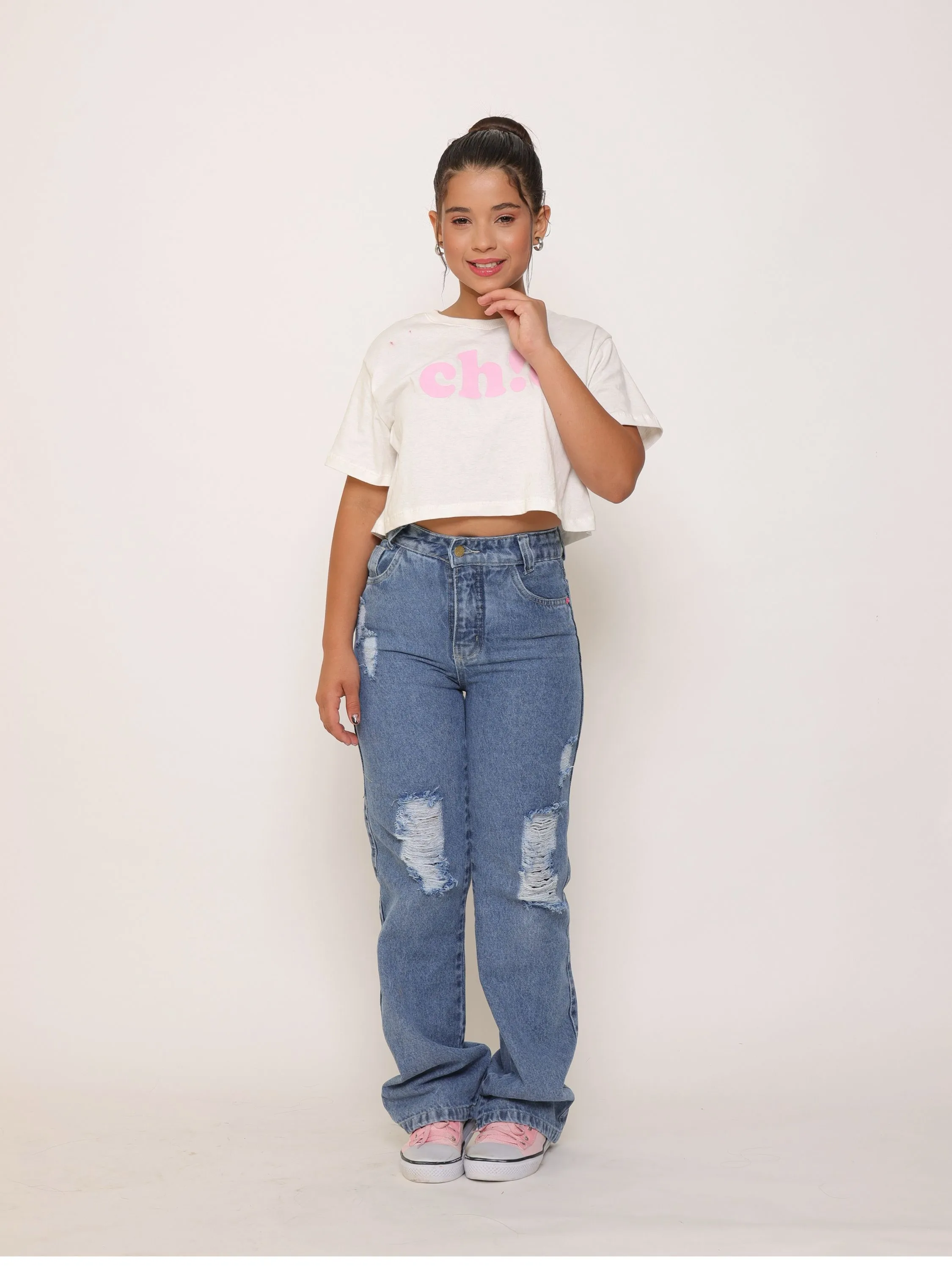 Calça wide leg jeans infantil