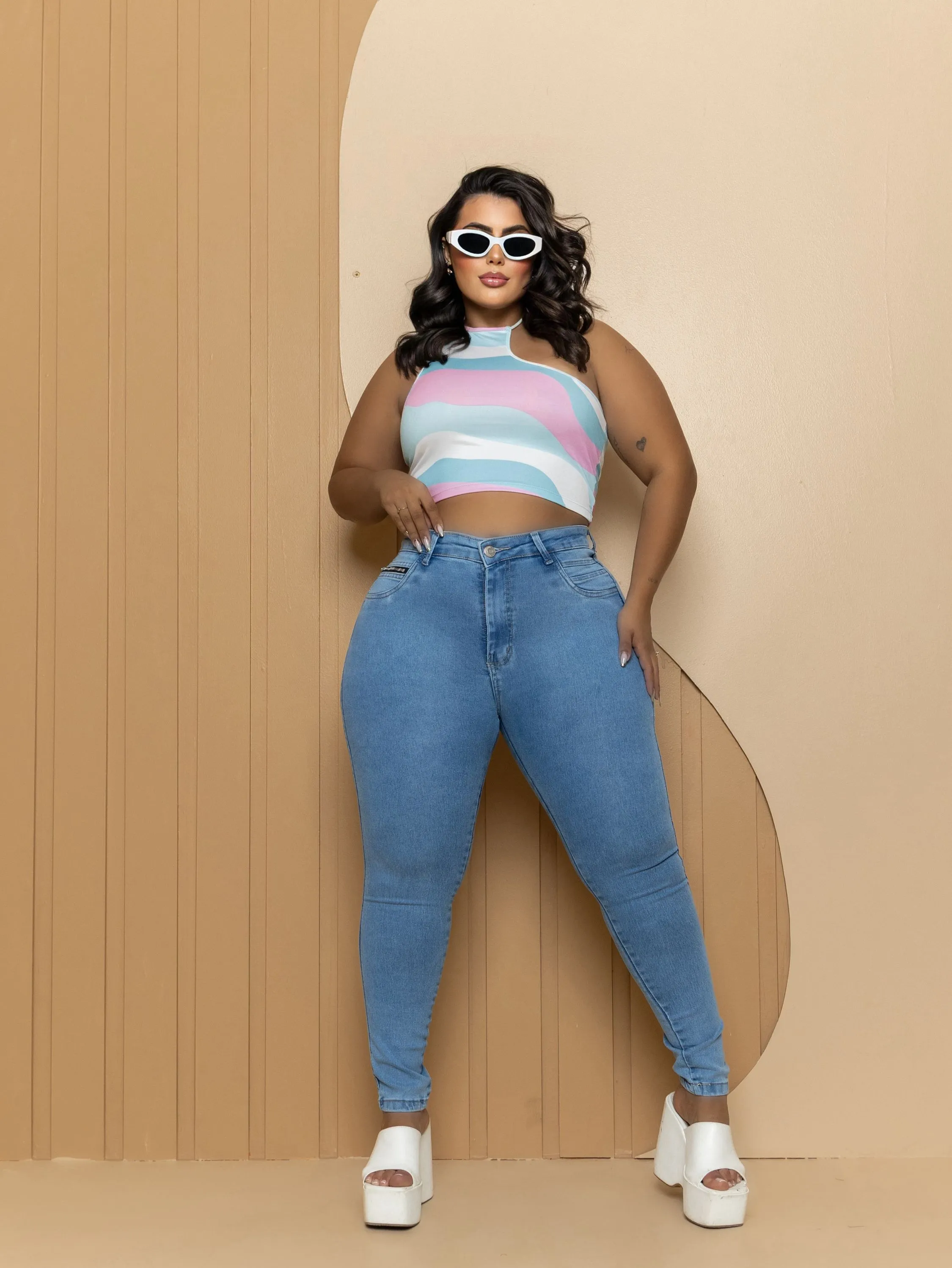 Calça skinny jeans feminina plus size