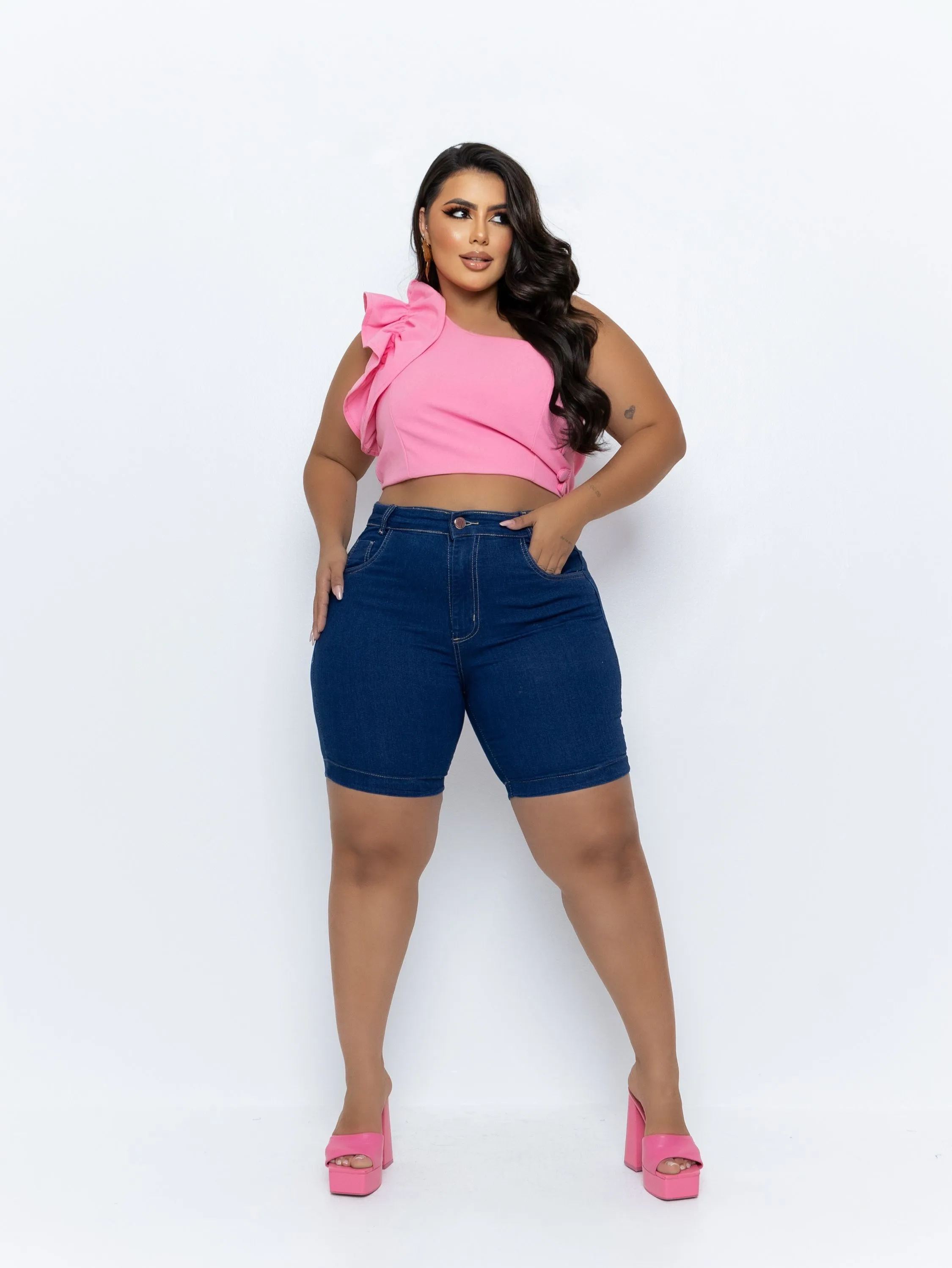 Bermuda jeans feminina plus size