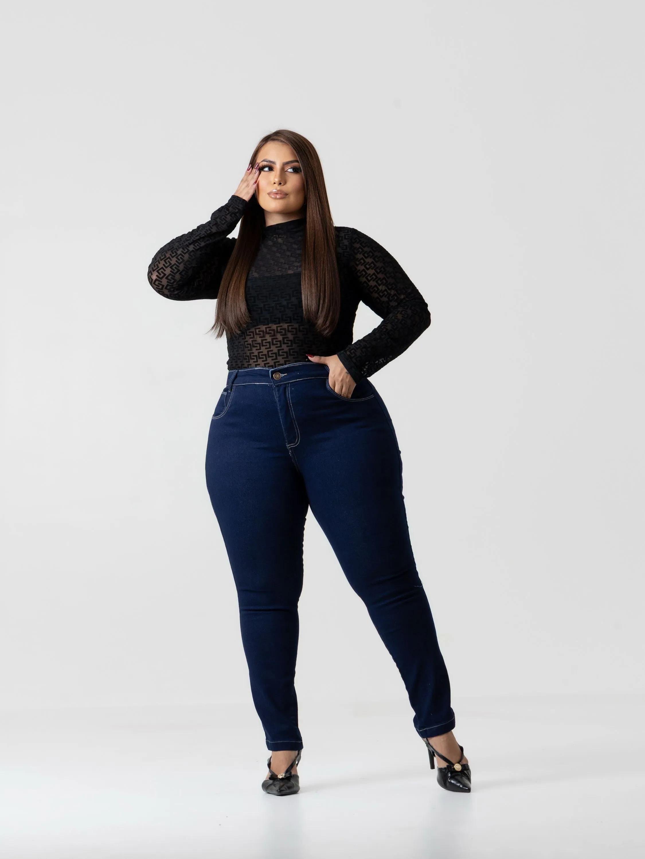 Calça skinny jeans feminina plus size
