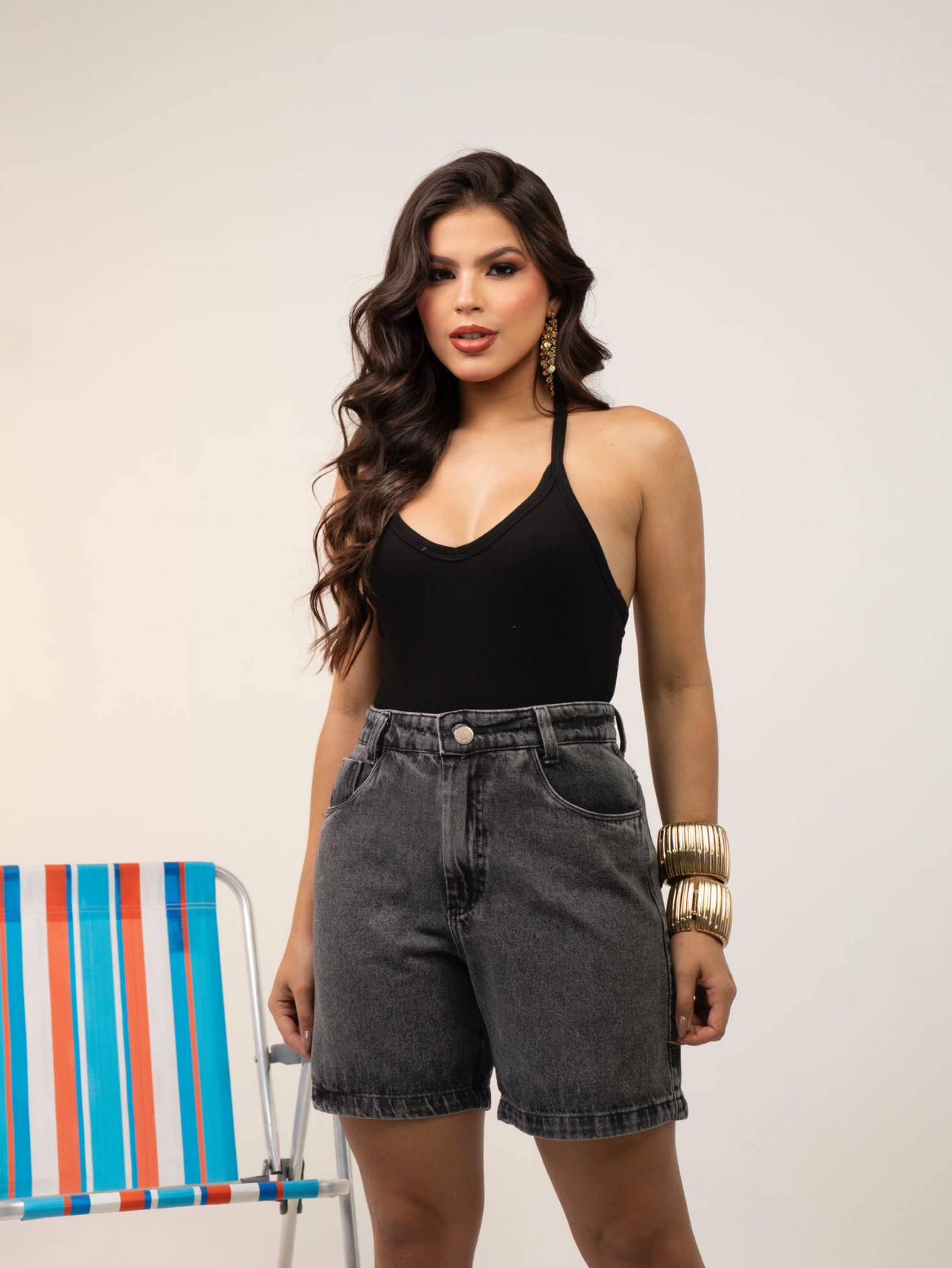 Meia coxa jeans feminina