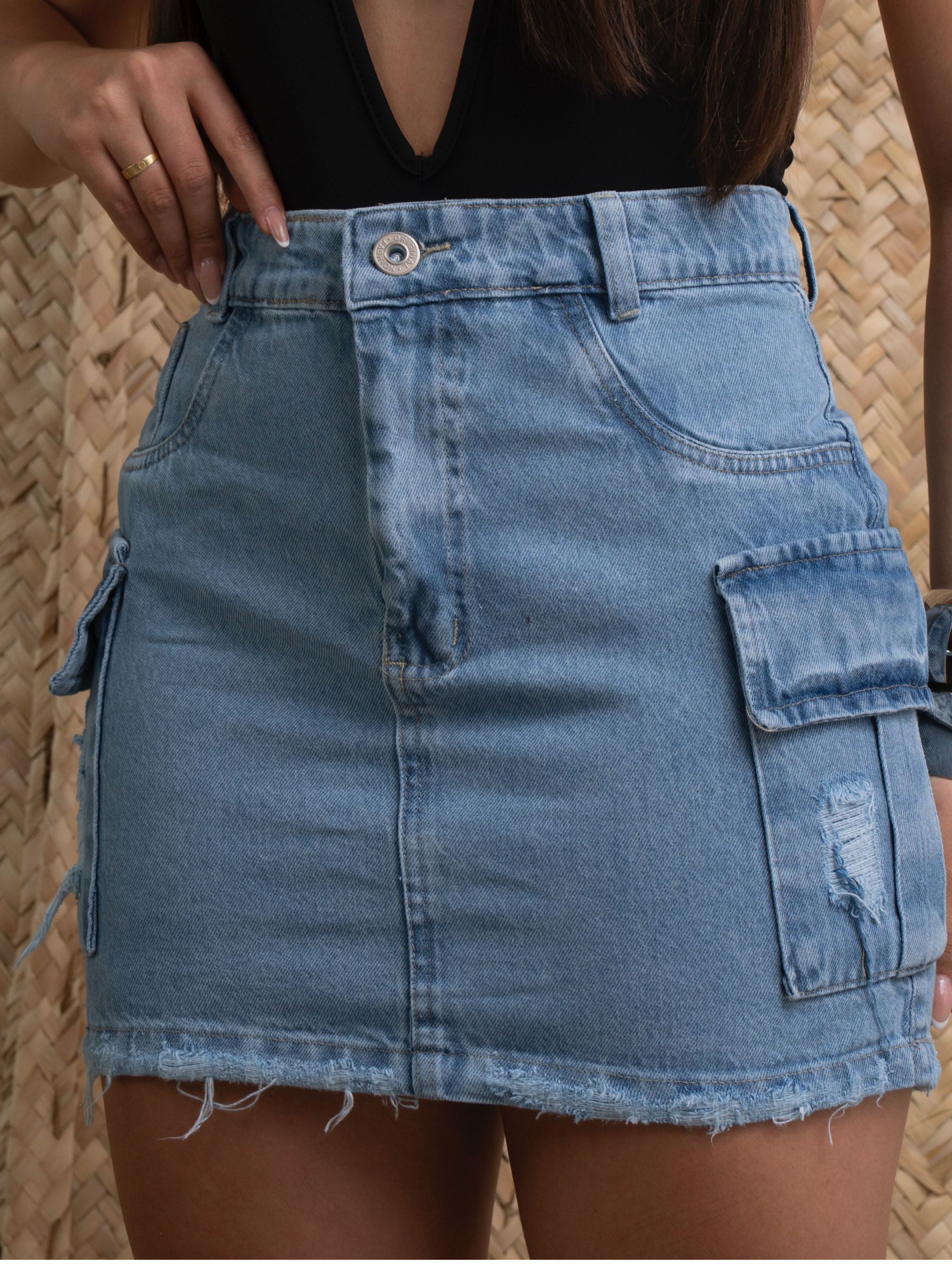 Saia cargo jeans feminina