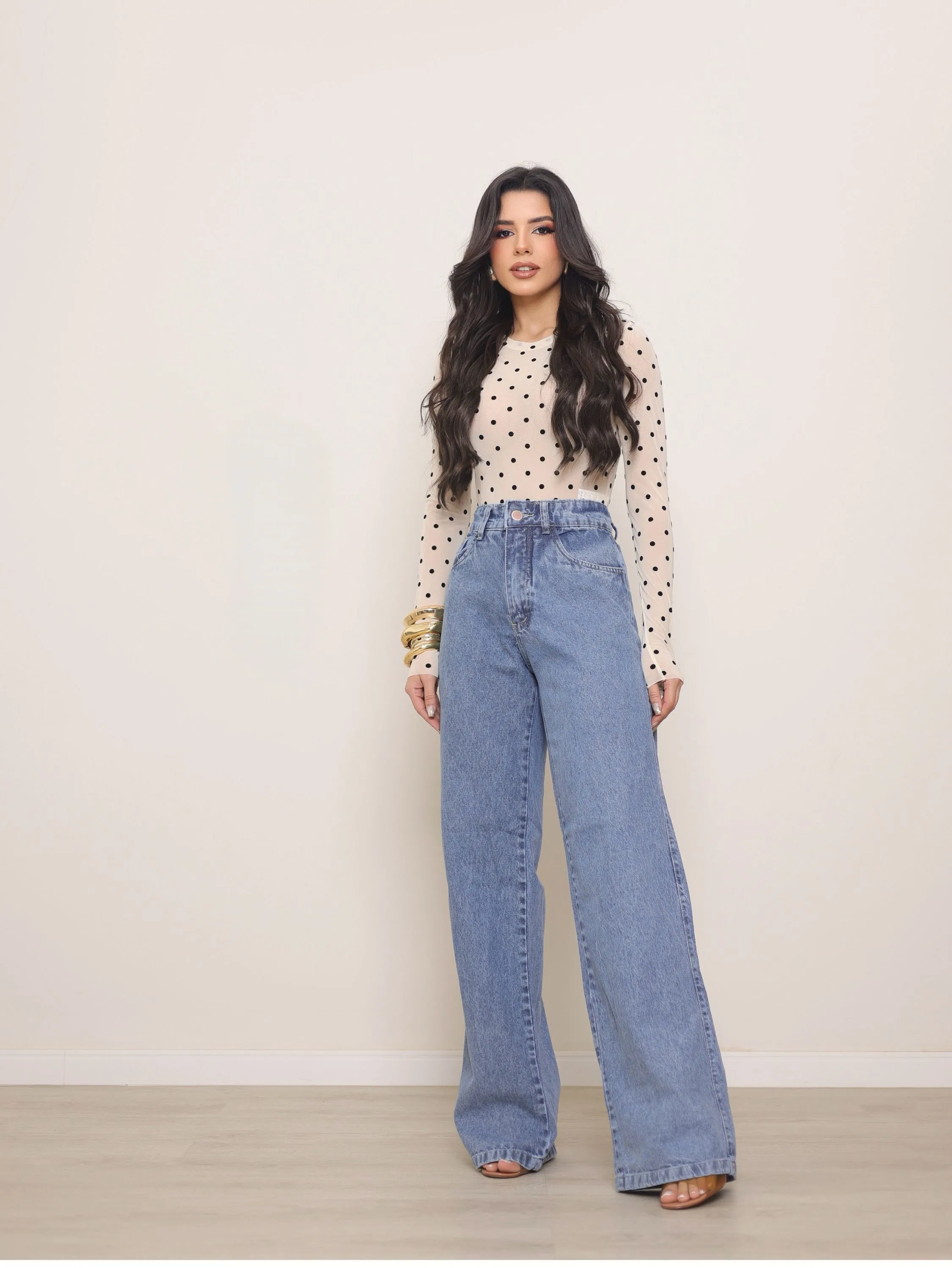 Calça wide leg jeans feminina