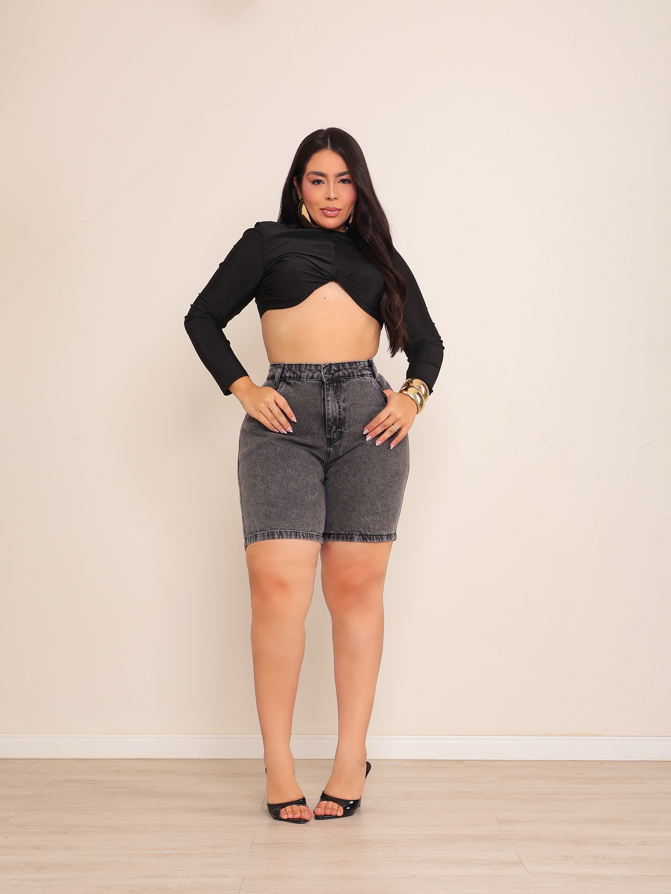 Bermuda jeans feminina plus size