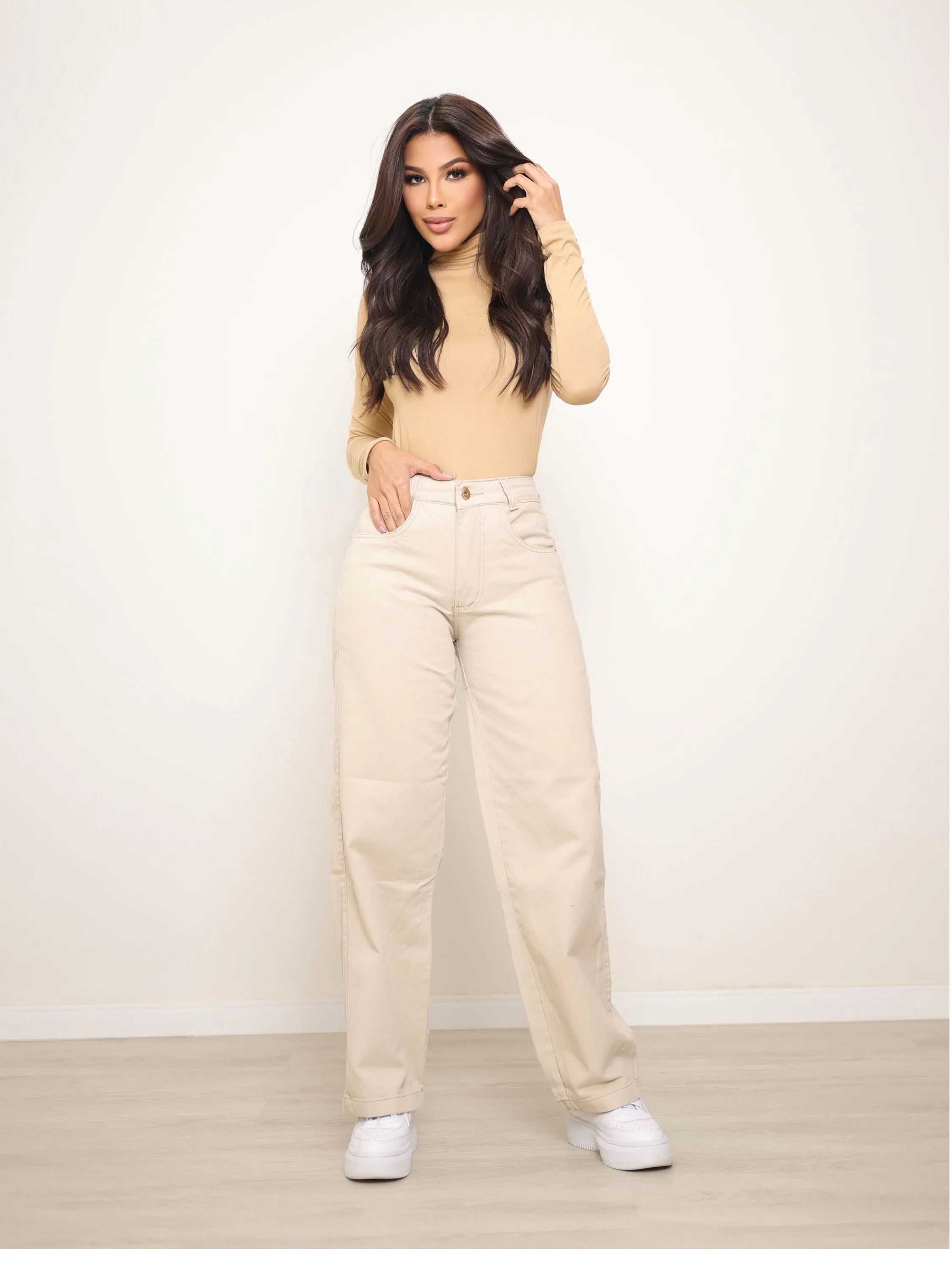 Calça wide leg jeans feminina