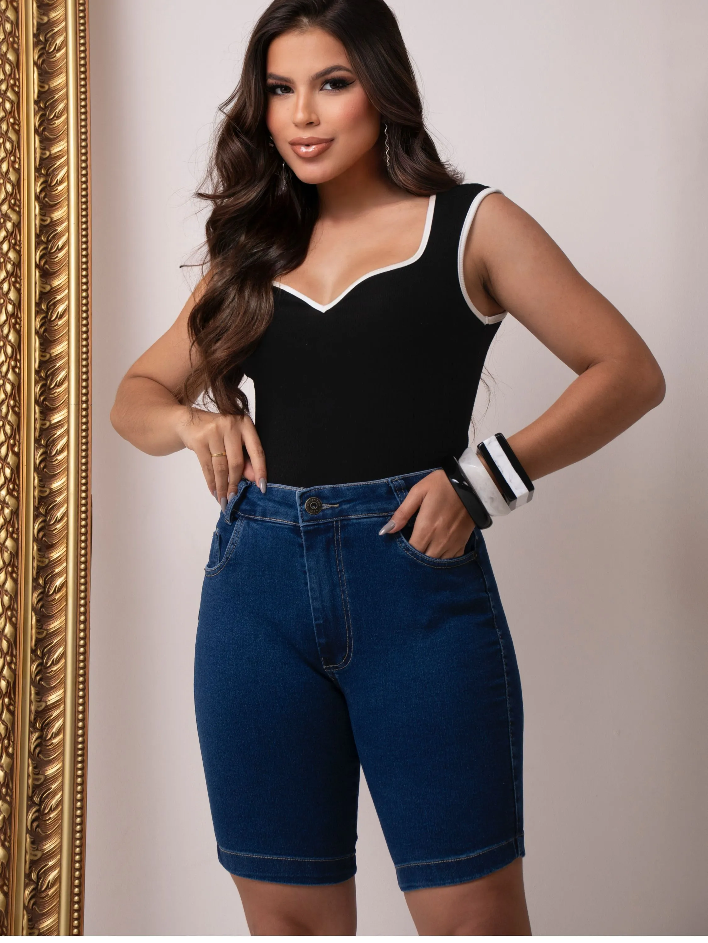 Bermuda jeans feminina