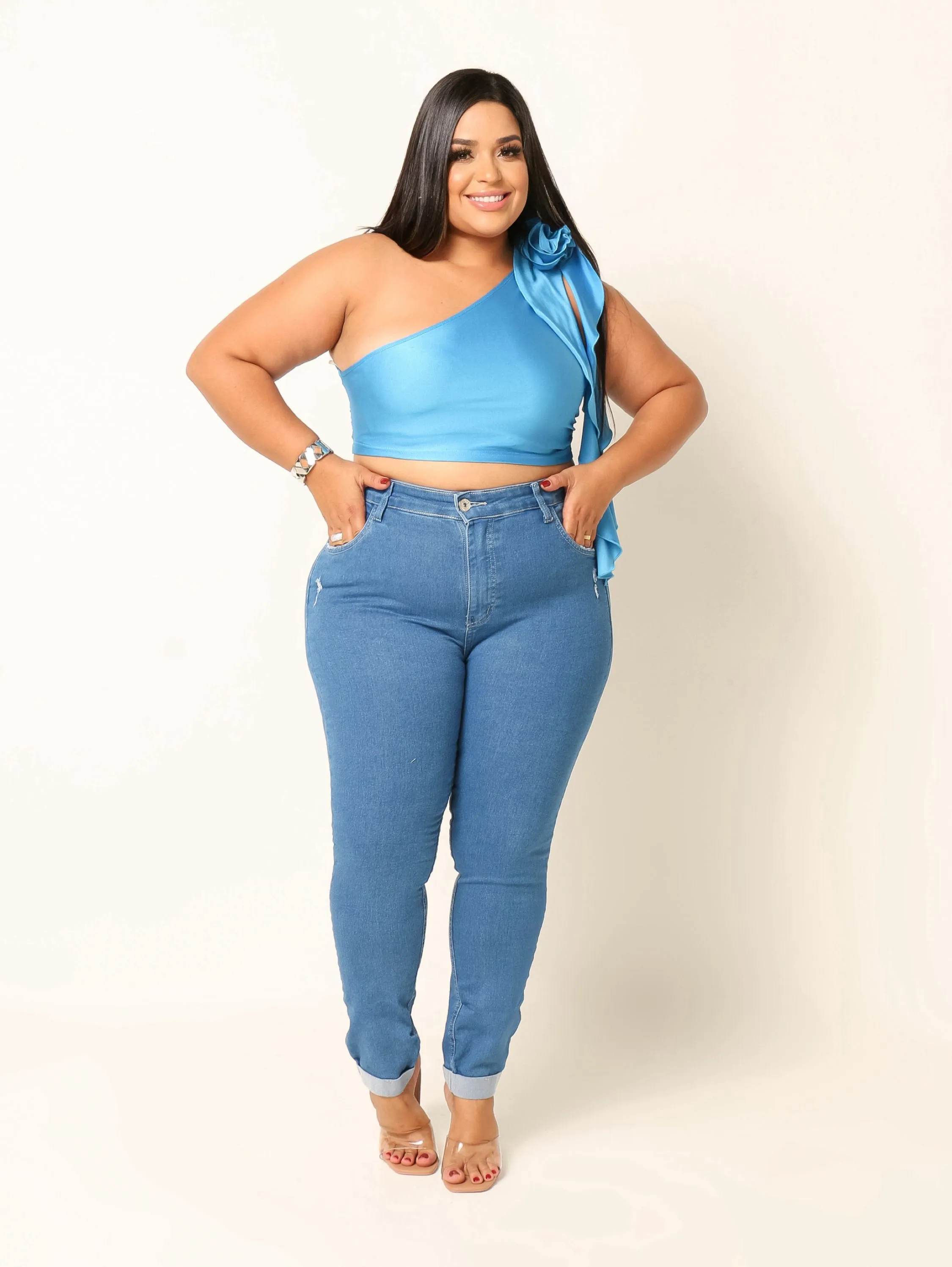 Calça skinny jeans feminina plus size