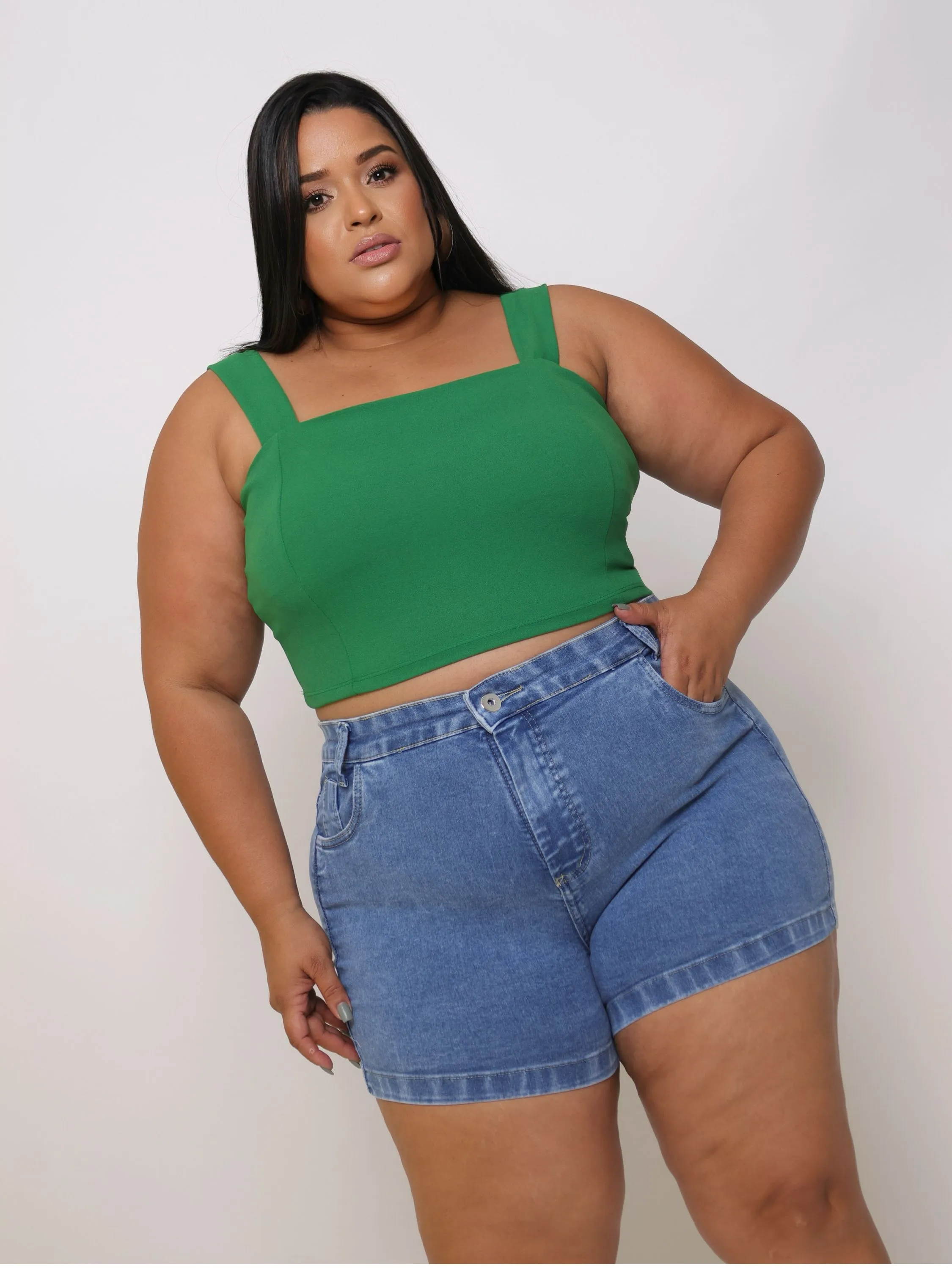 Meia coxa jeans feminina plus size