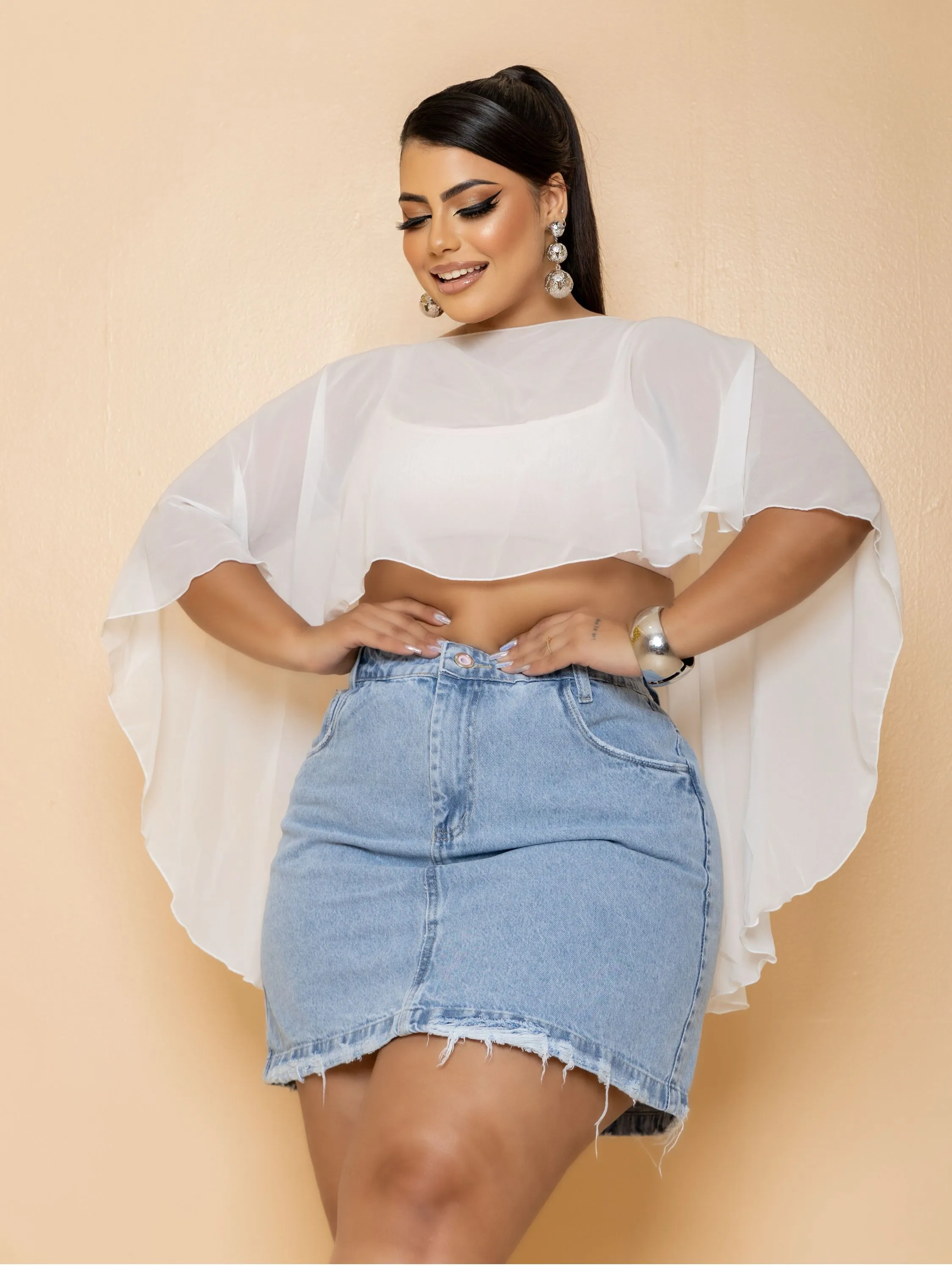 Saia jeans feminina plus size