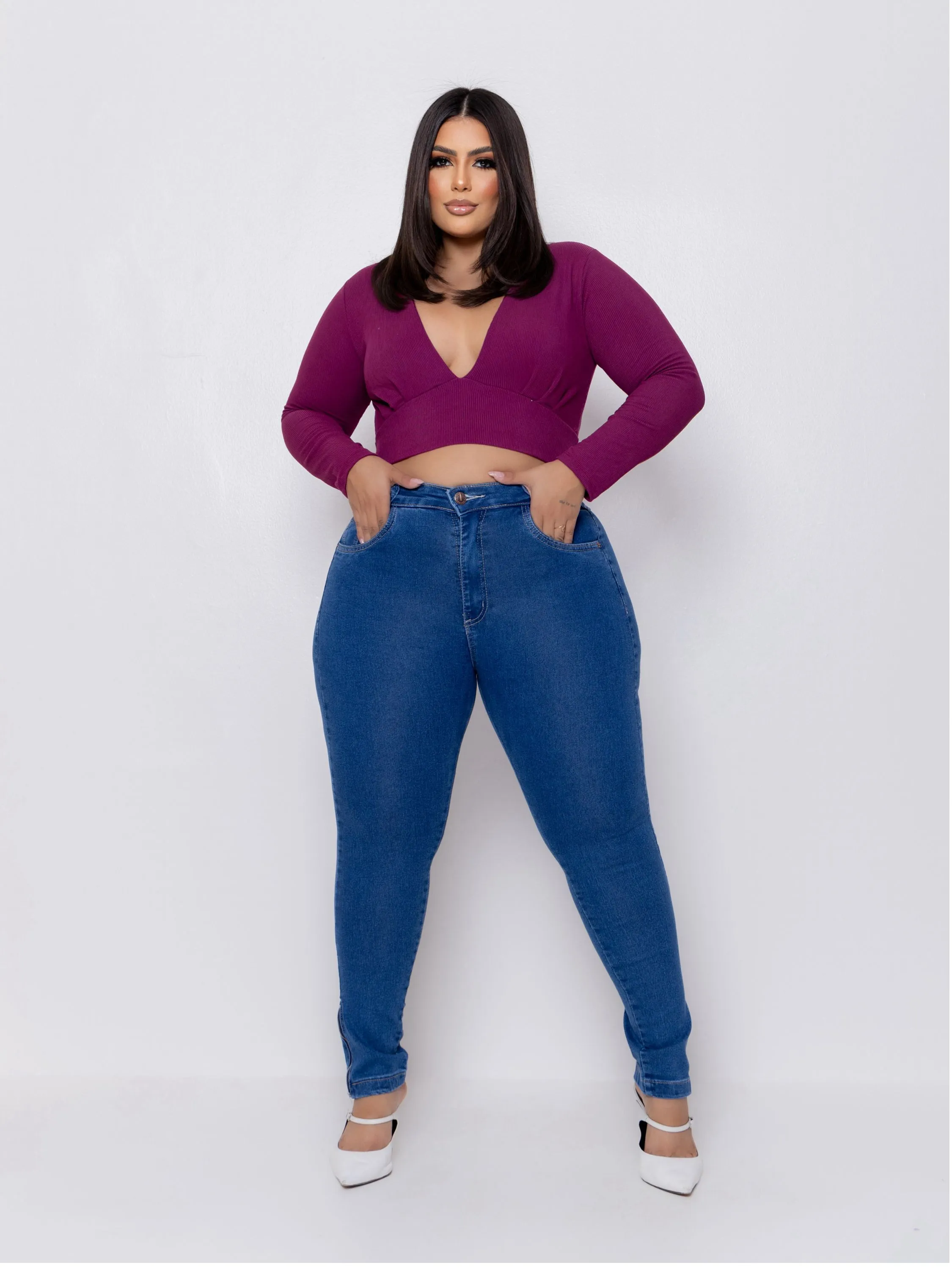 Calça skinny jeans feminina plus size