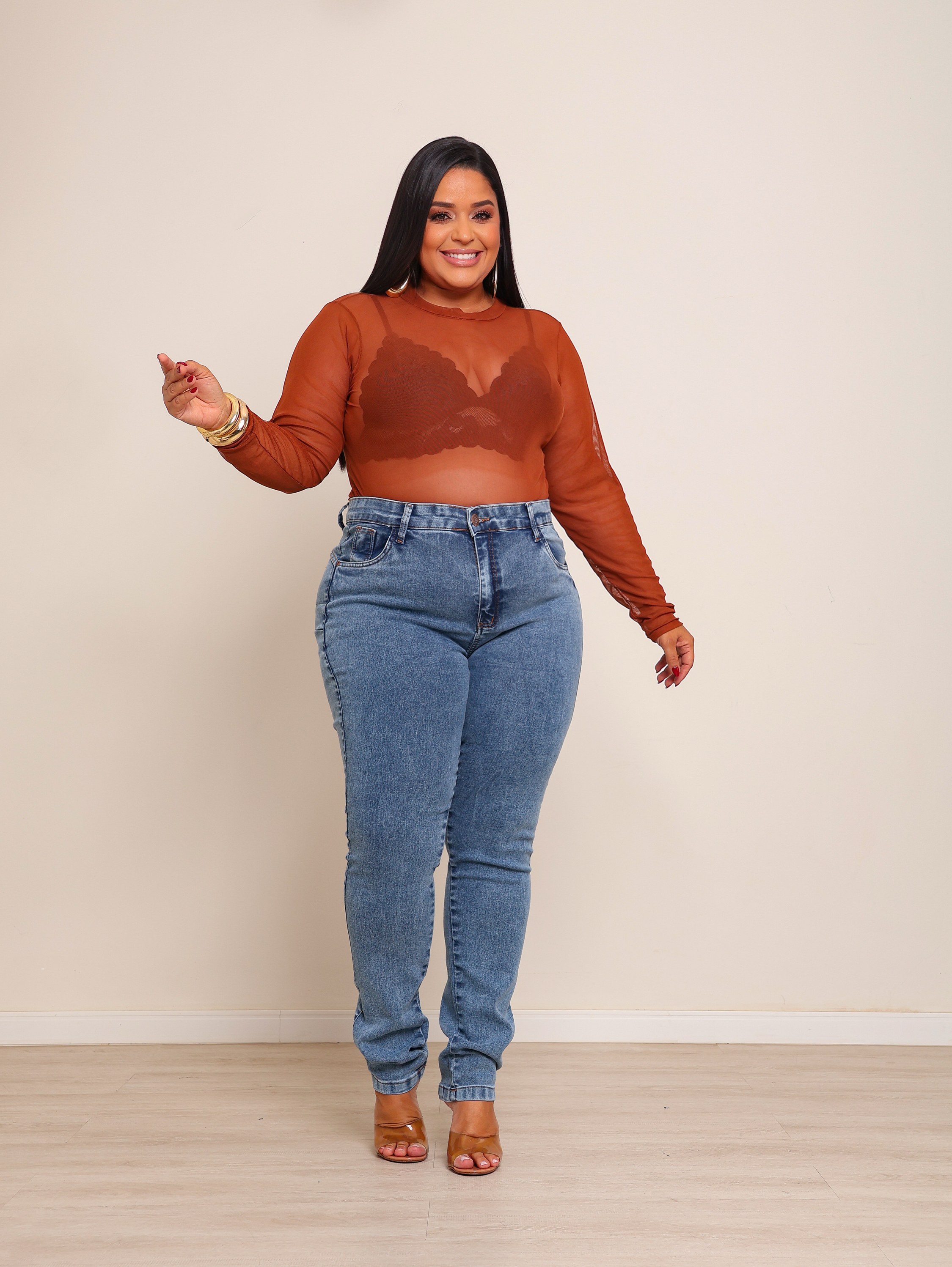 Calça skinny jeans feminina plus size