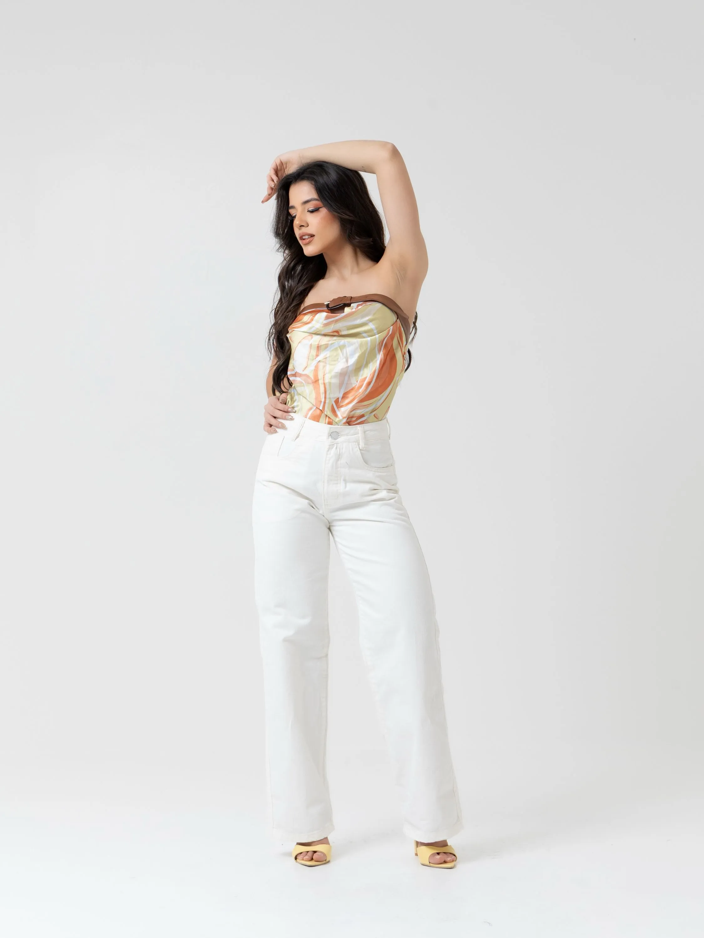 Calça wide leg jeans feminina