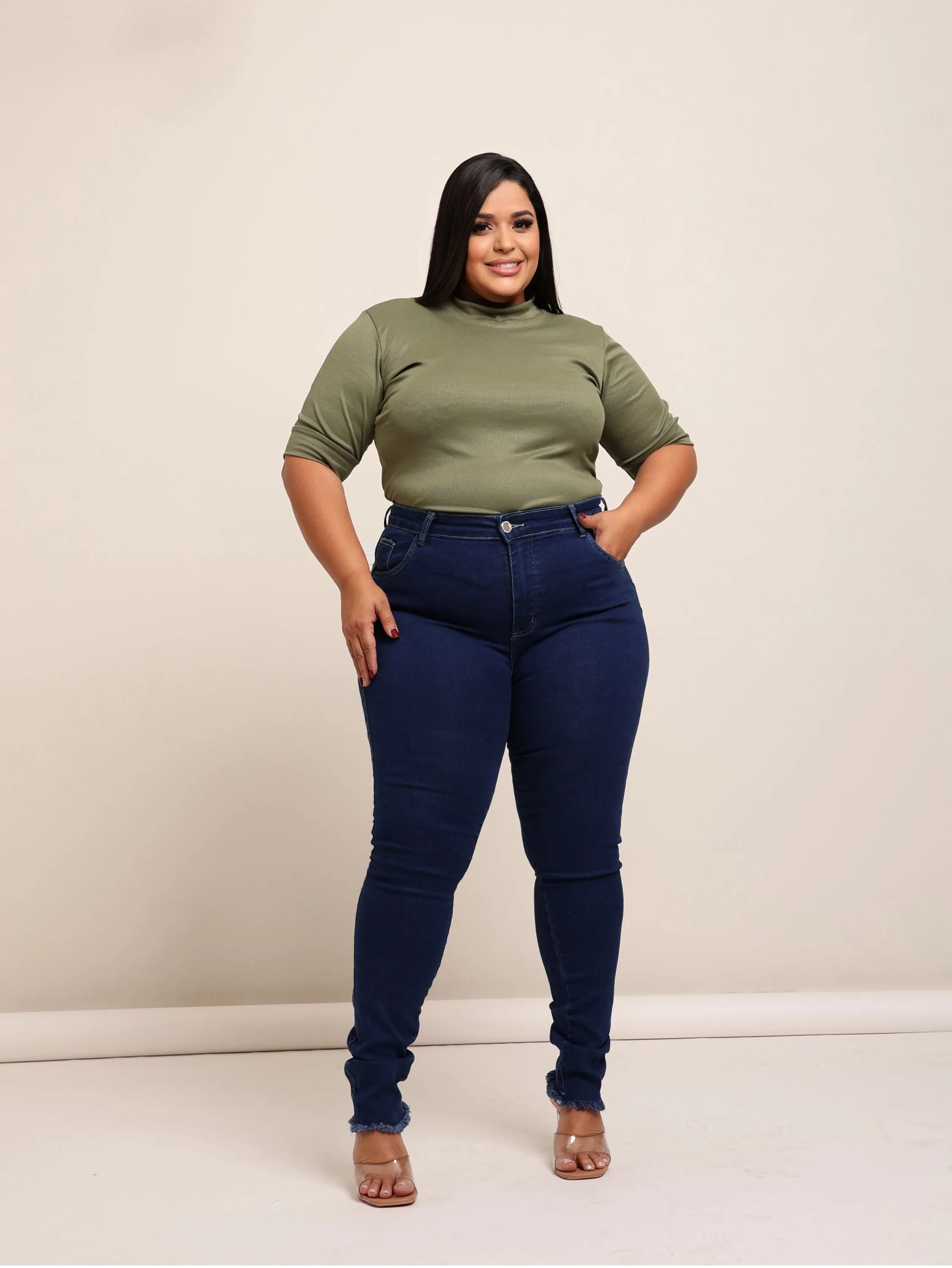 Calça skinny jeans feminina plus size