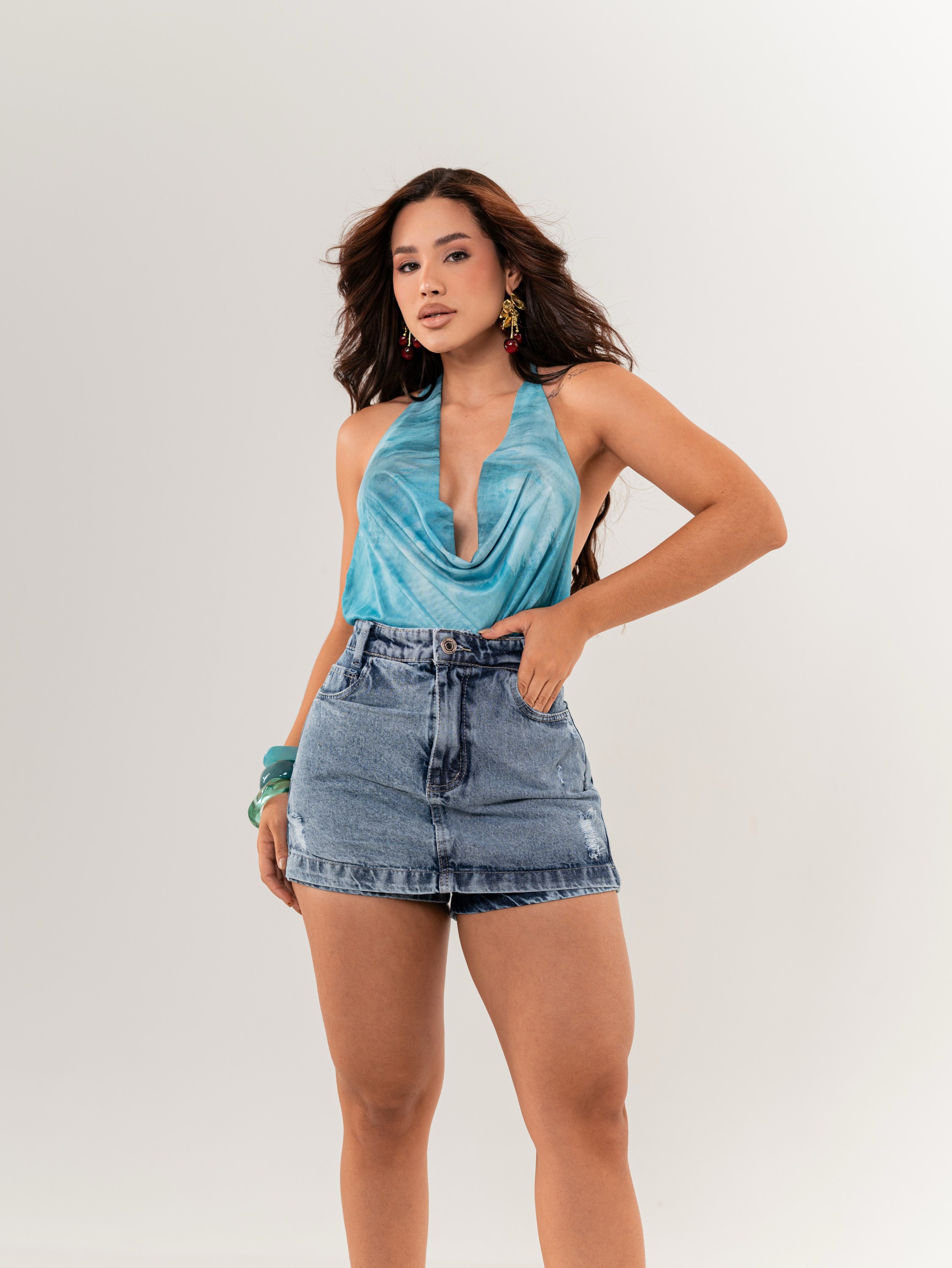 Short saia jeans feminino