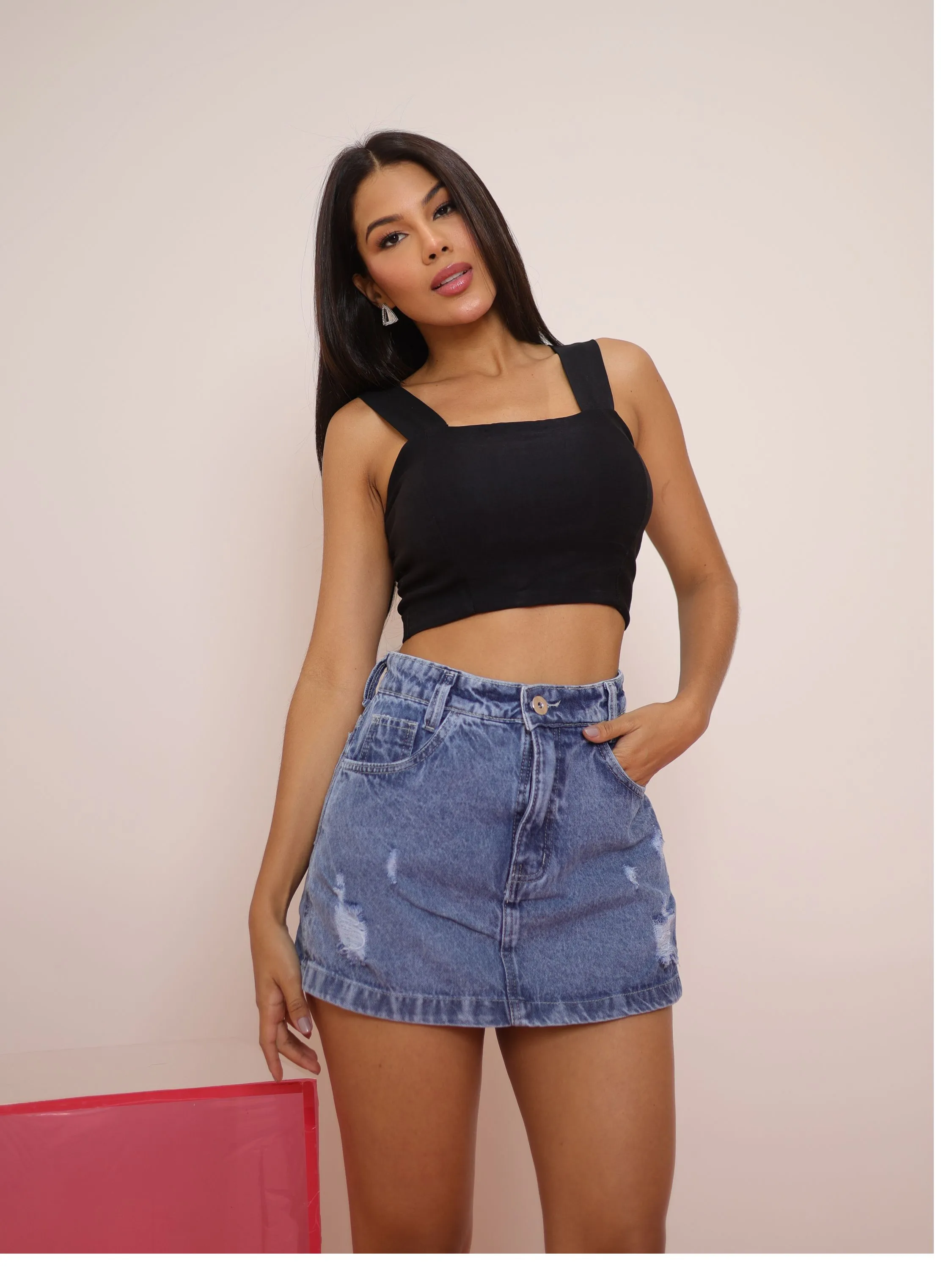 Short saia jeans feminino