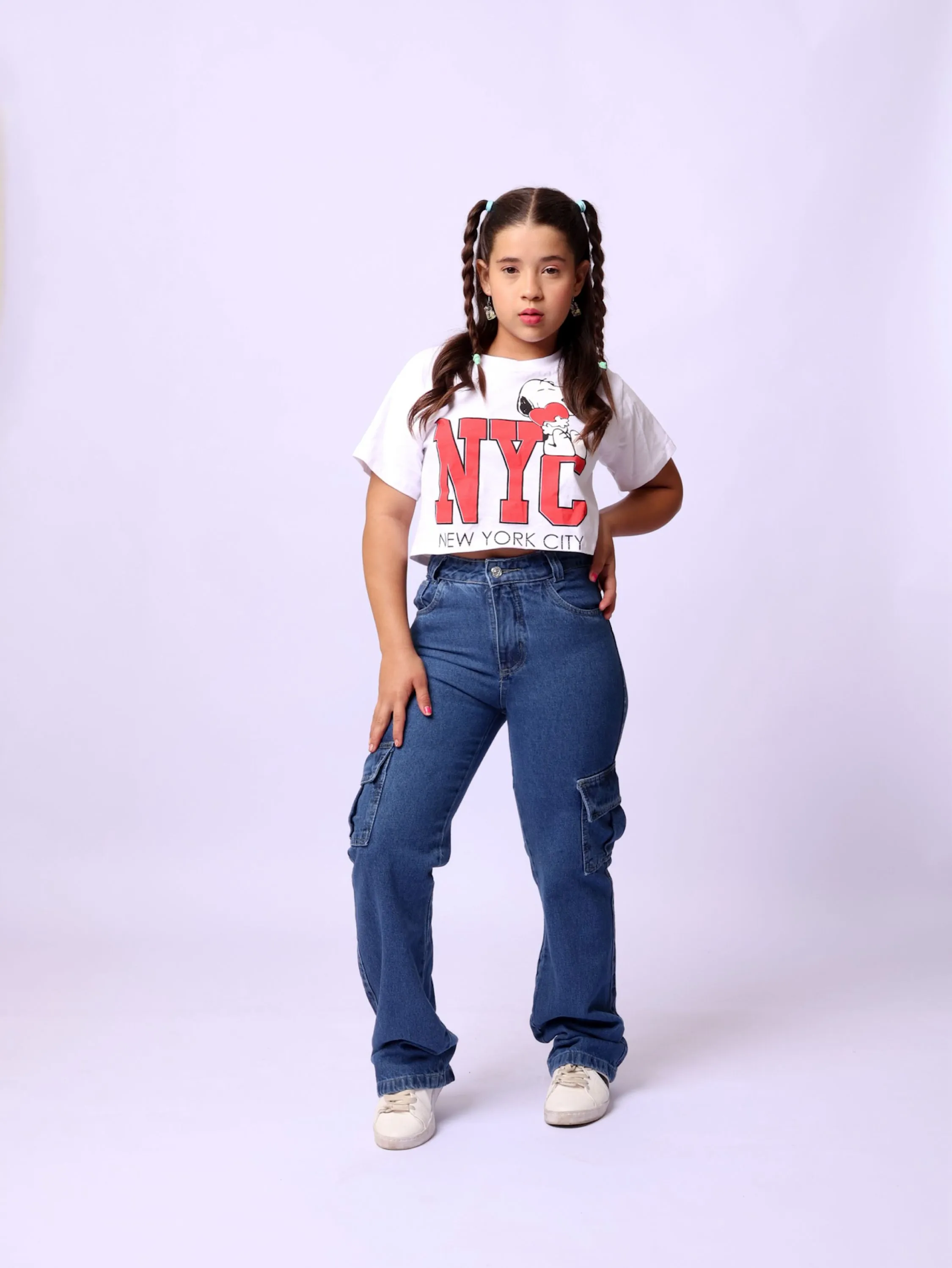 Calça wide leg cargo infantil