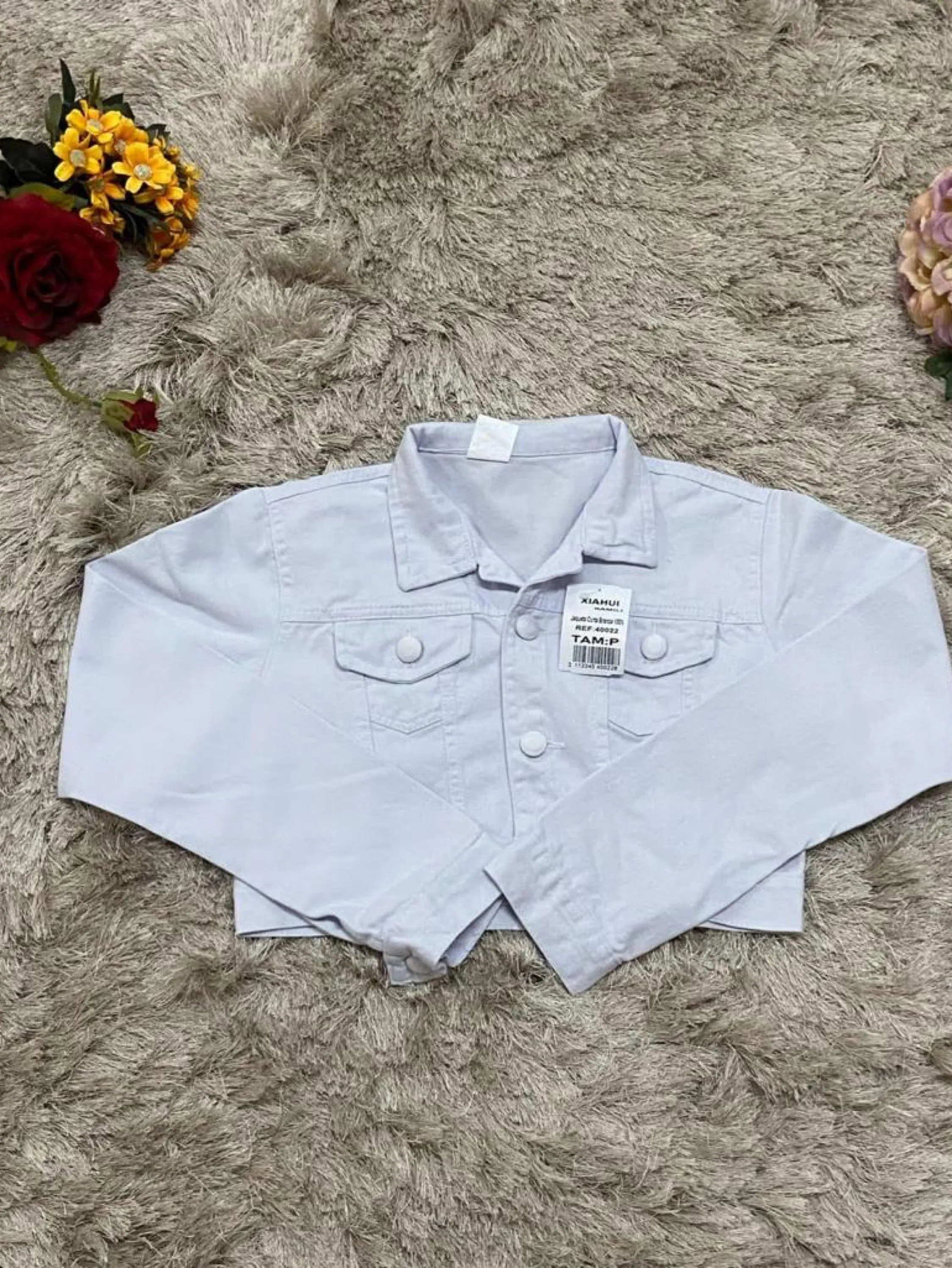 Jaqueta jeans feminina branca curta