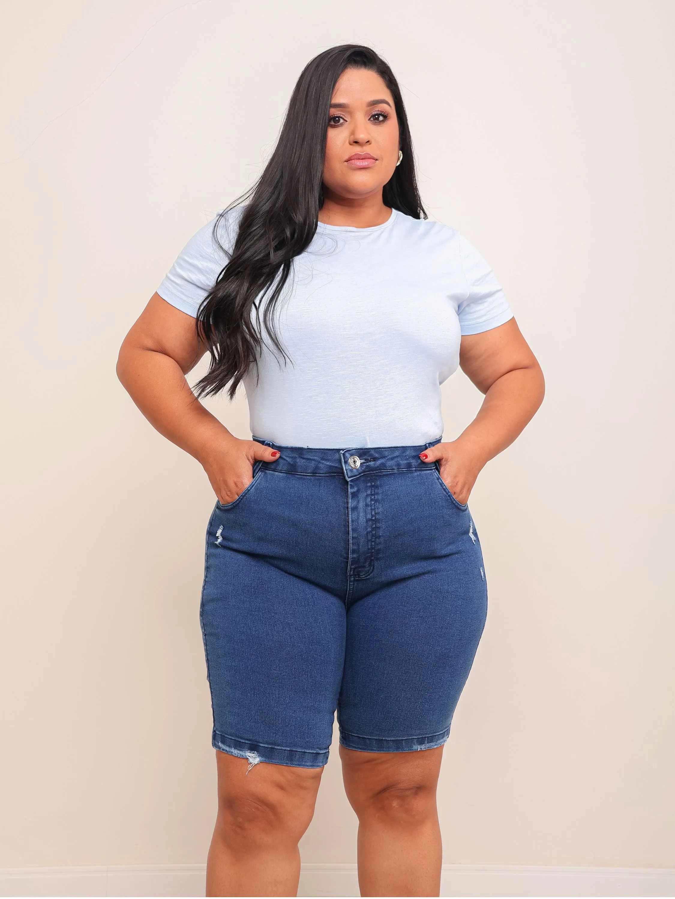 Bermuda jeans feminina plus size