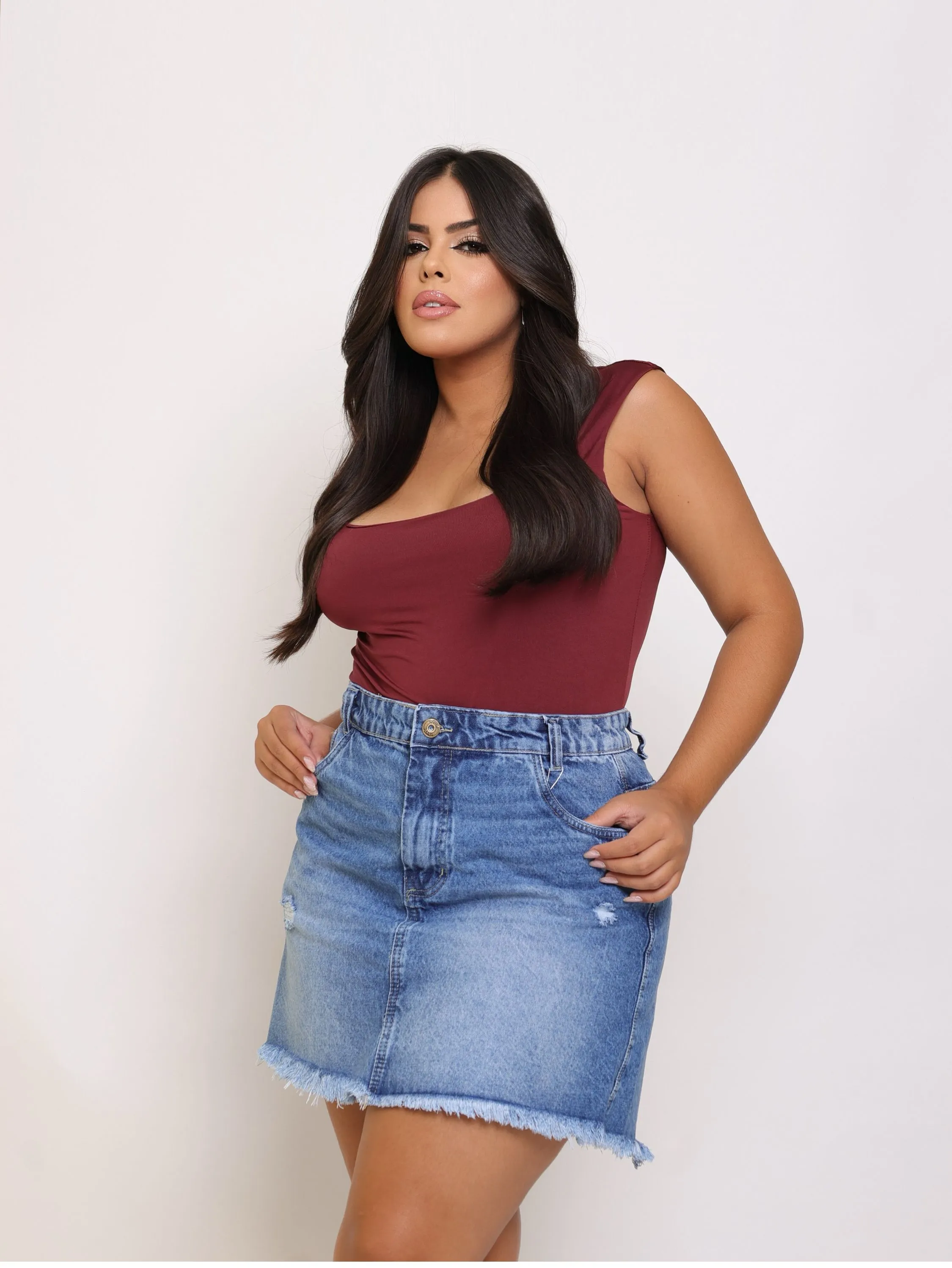 Saia jeans feminina plus size