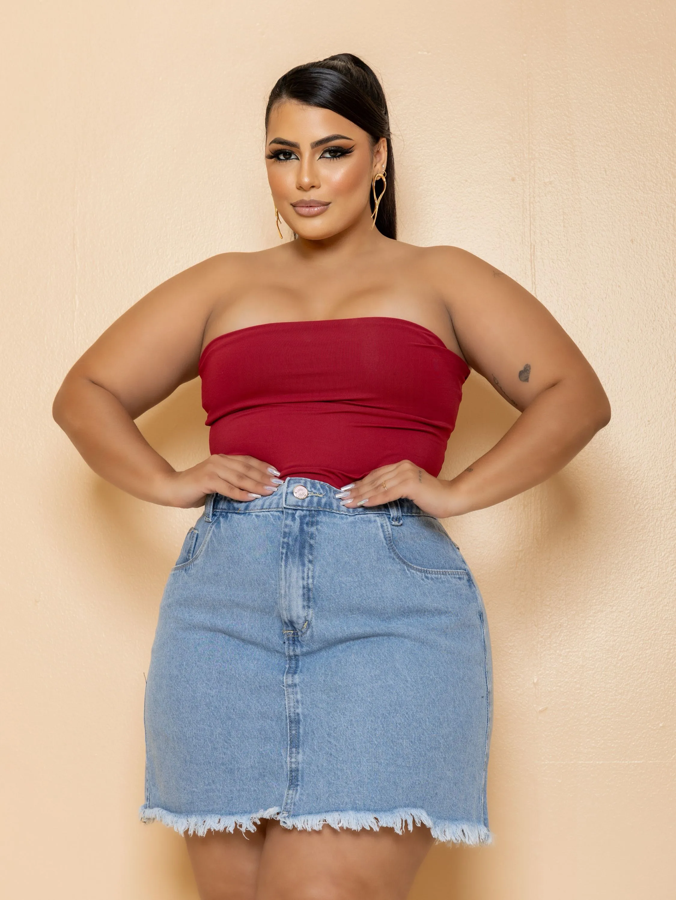 Saia jeans feminina plus size