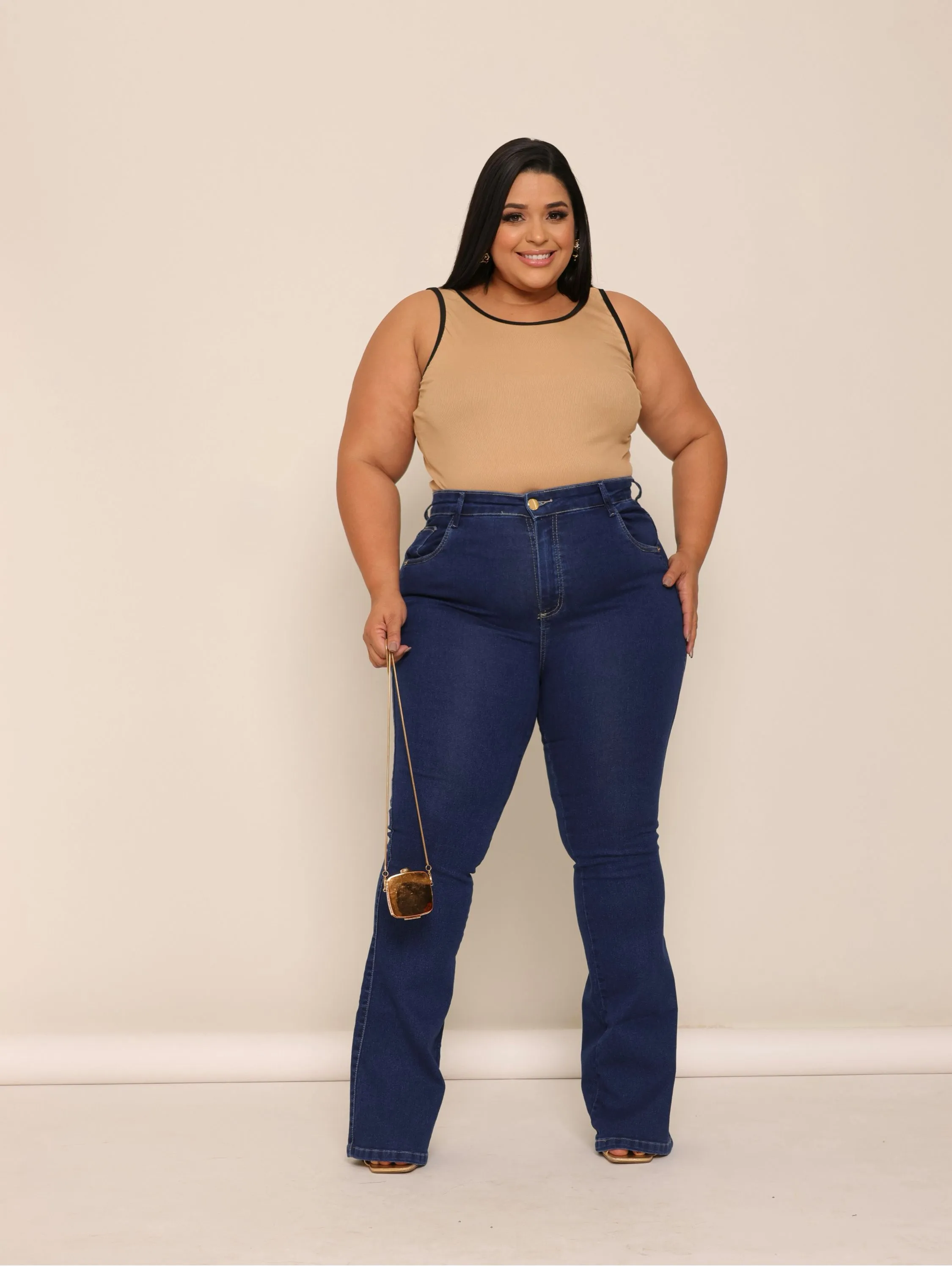 Calça flare jeans feminina plus size