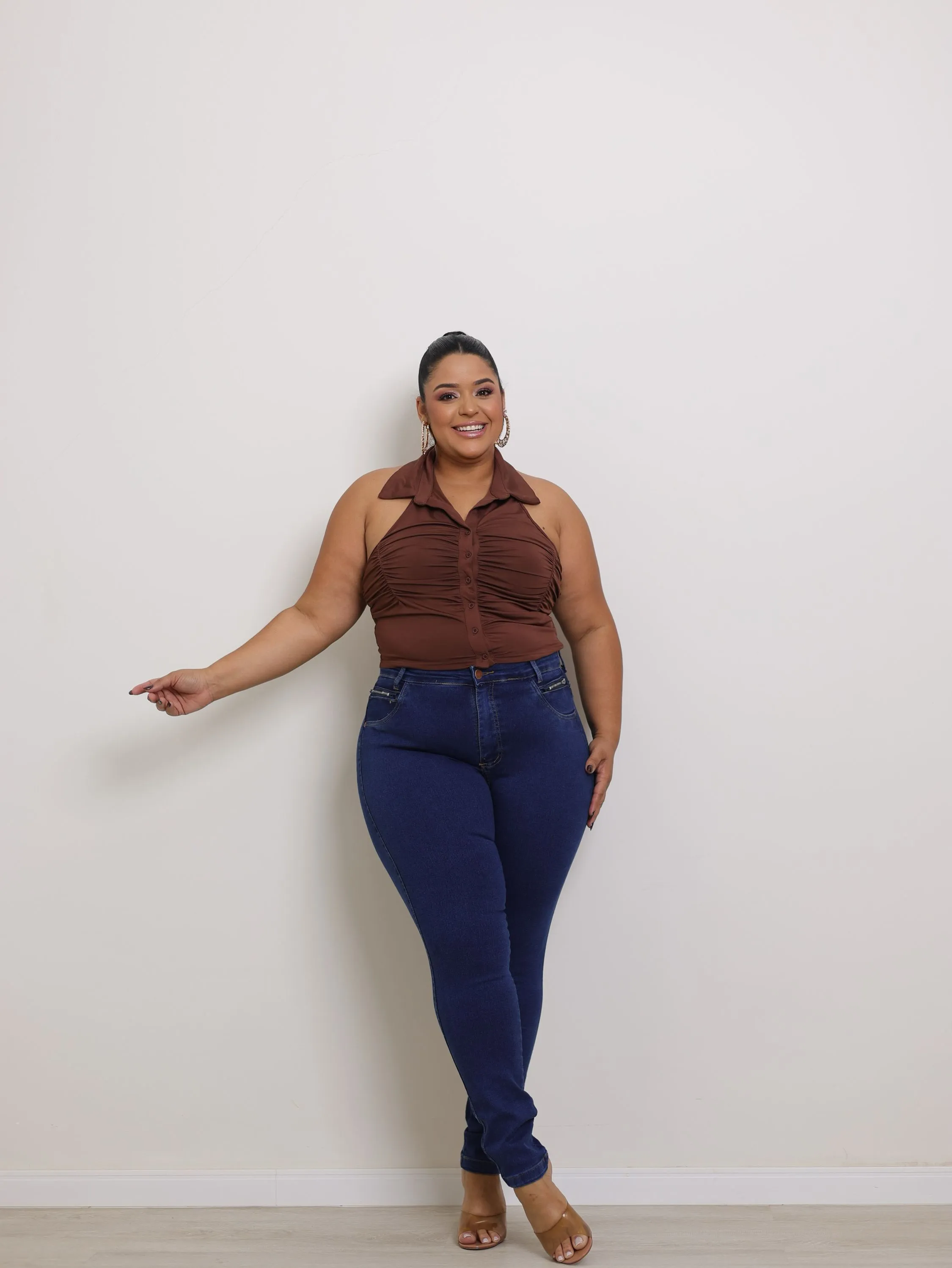 Calça skinny jeans feminina  plus size com zíper
