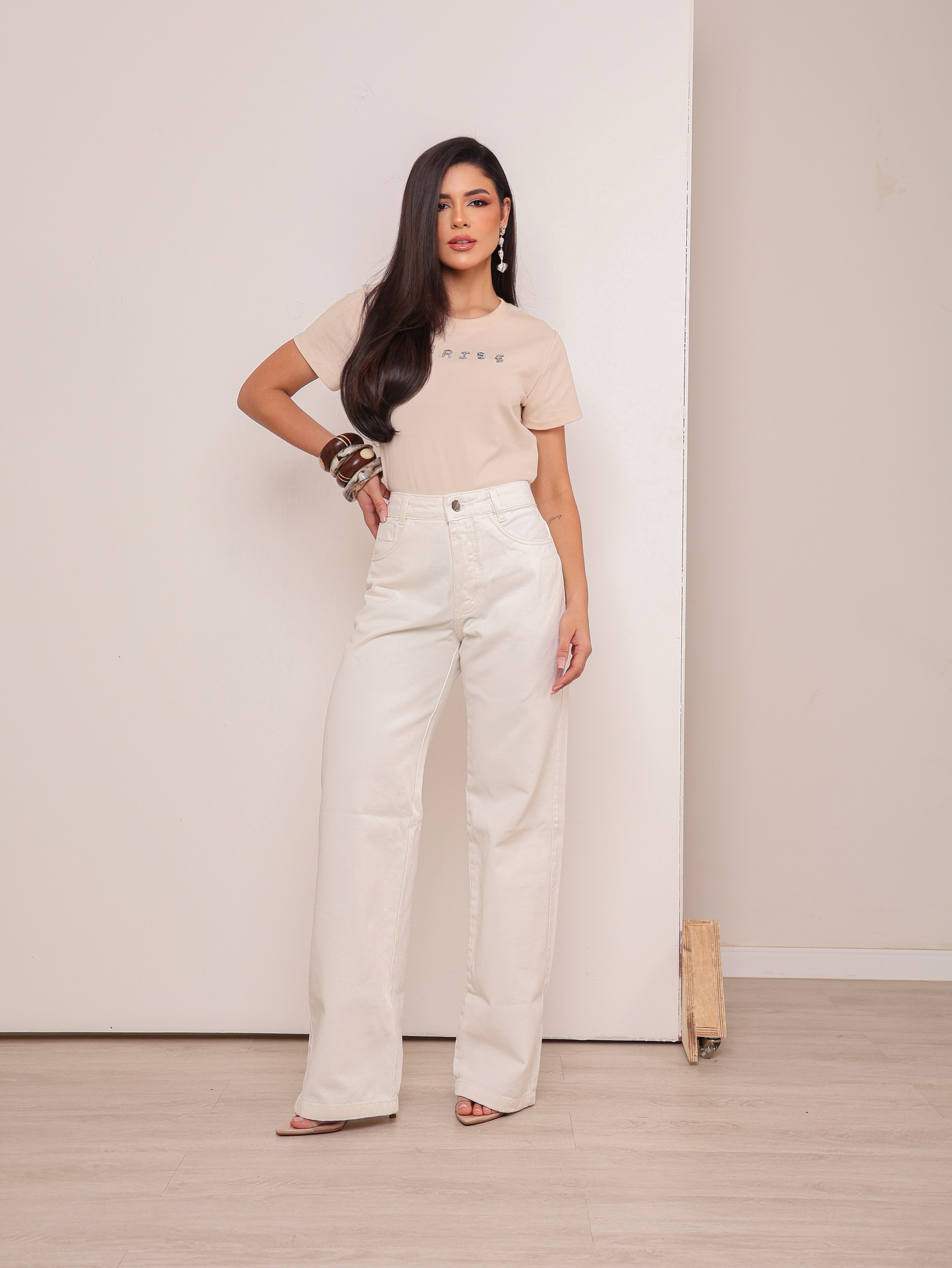 Calça wide leg jeans feminina