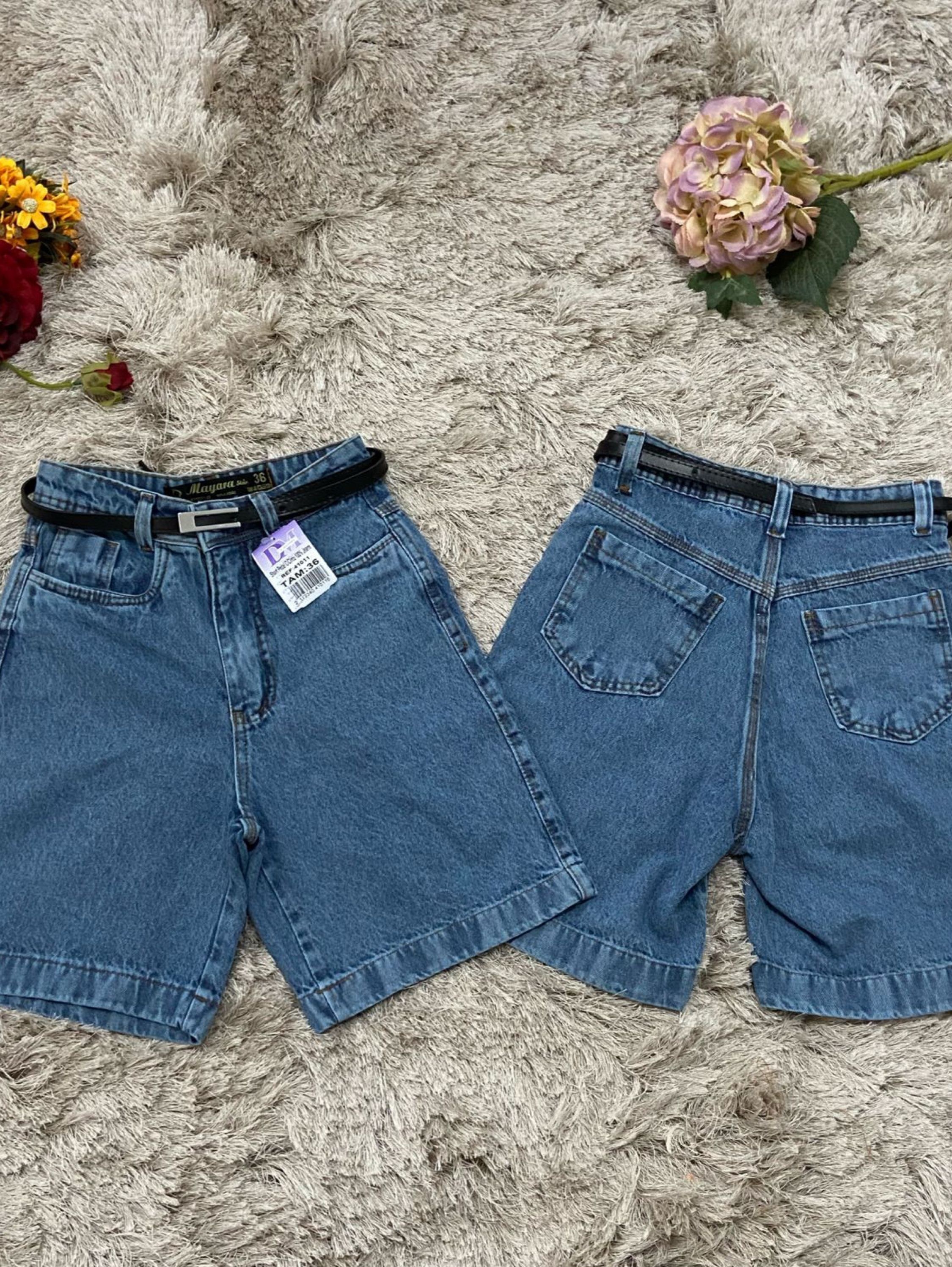 Meia coxa jeans feminina sem lycra com cinto