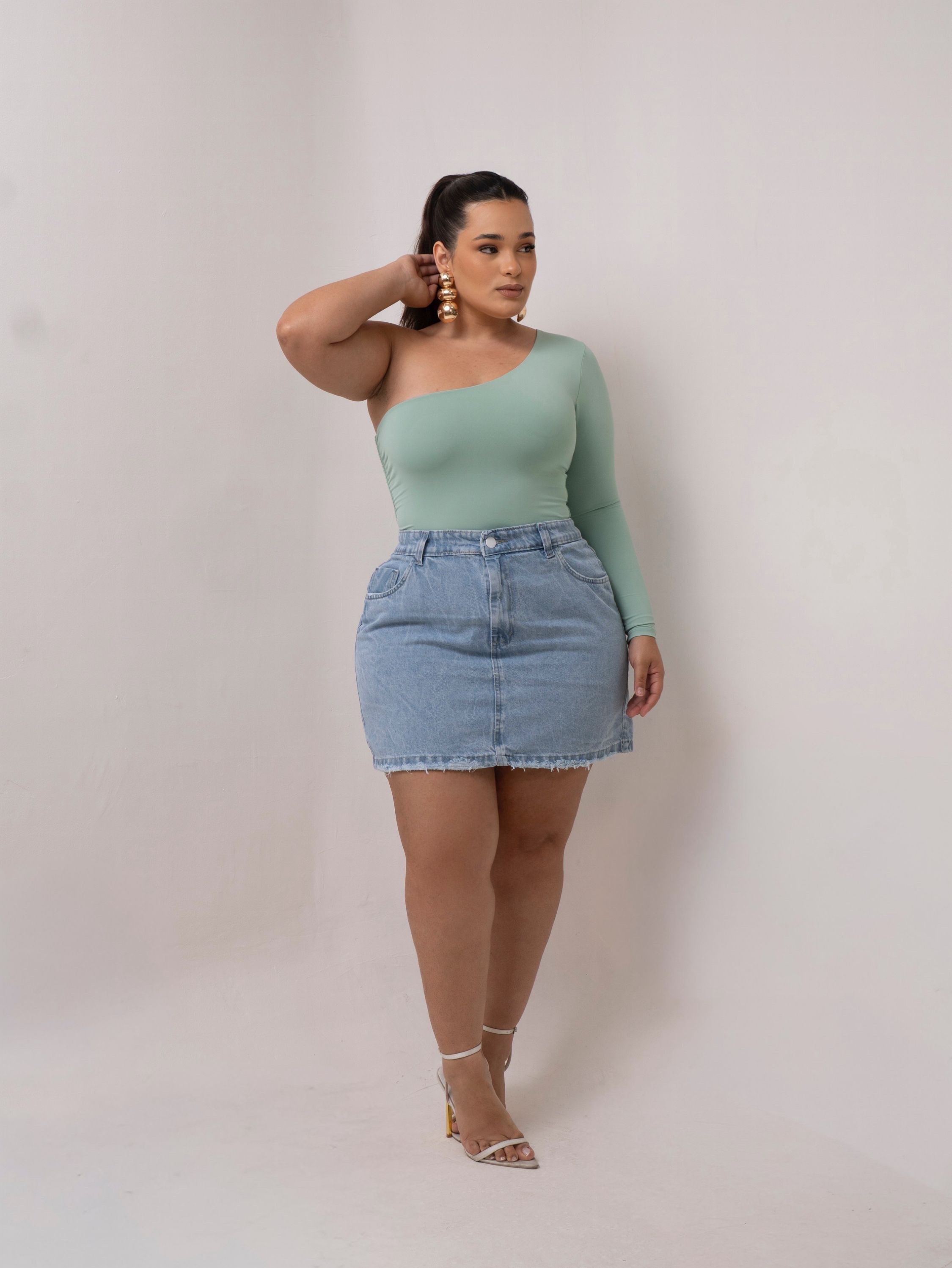 Saia jeans feminina plus size