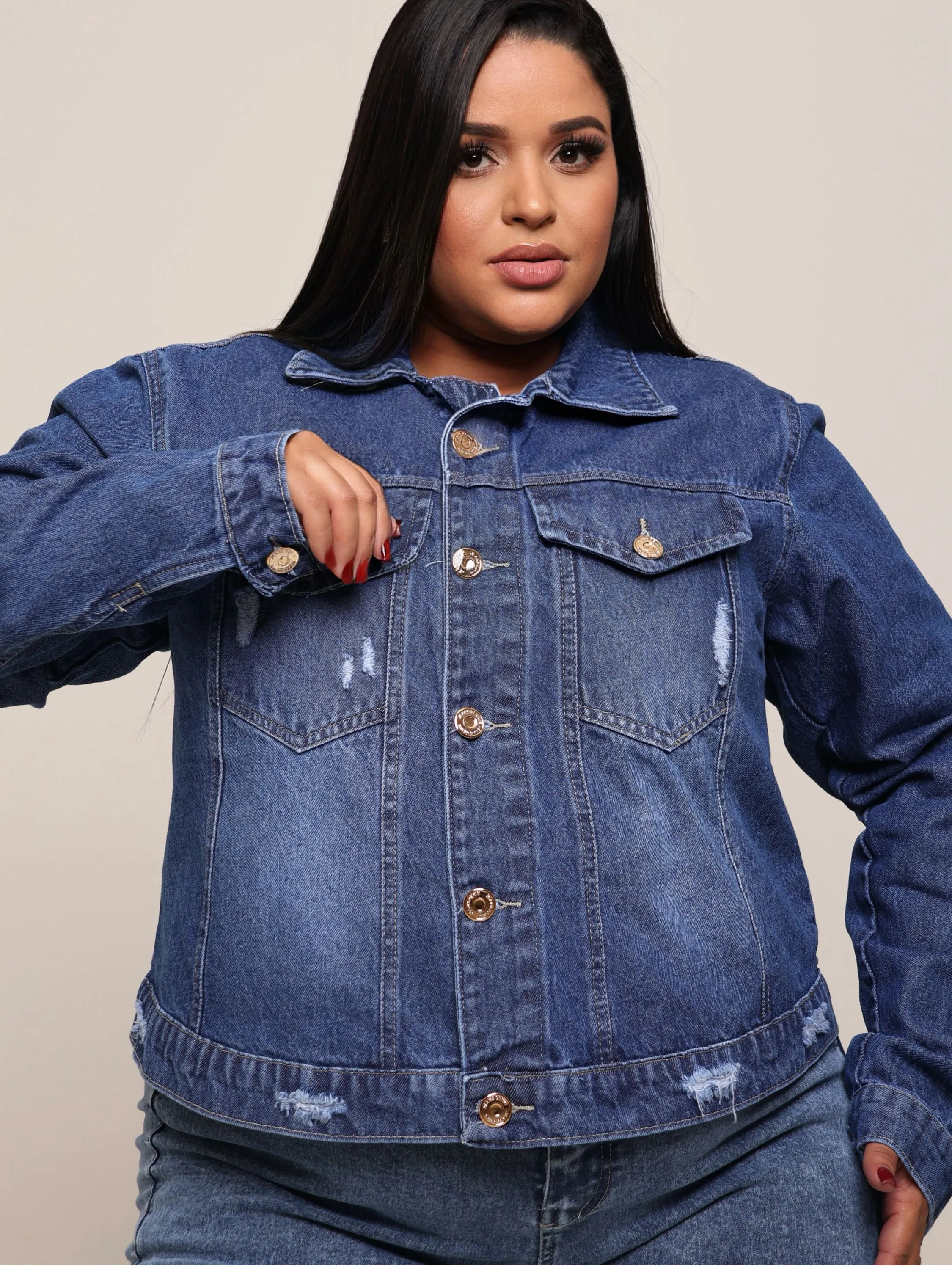 Jaqueta jeans feminina plus size