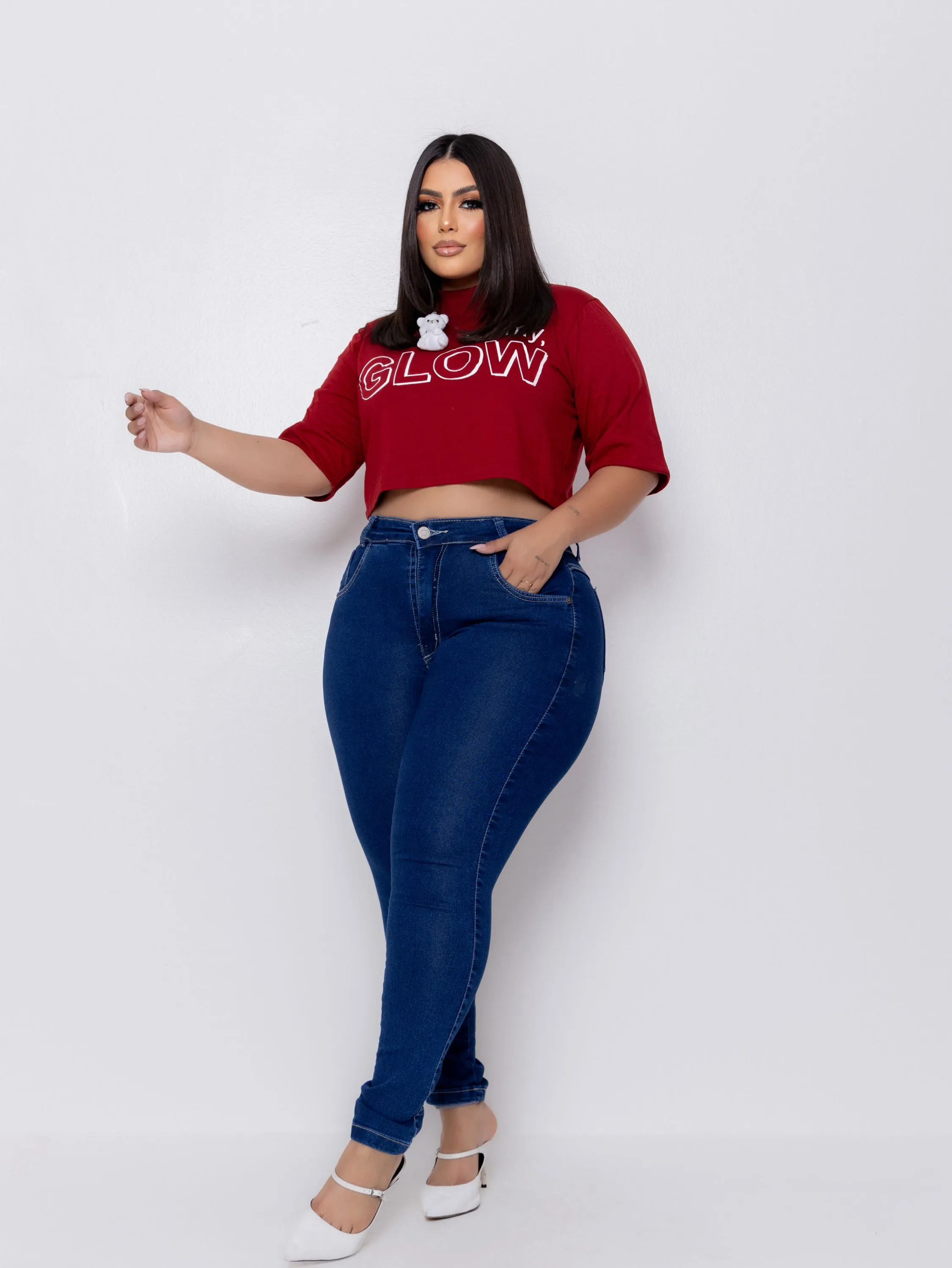 Calça skinny jeans feminina plus size