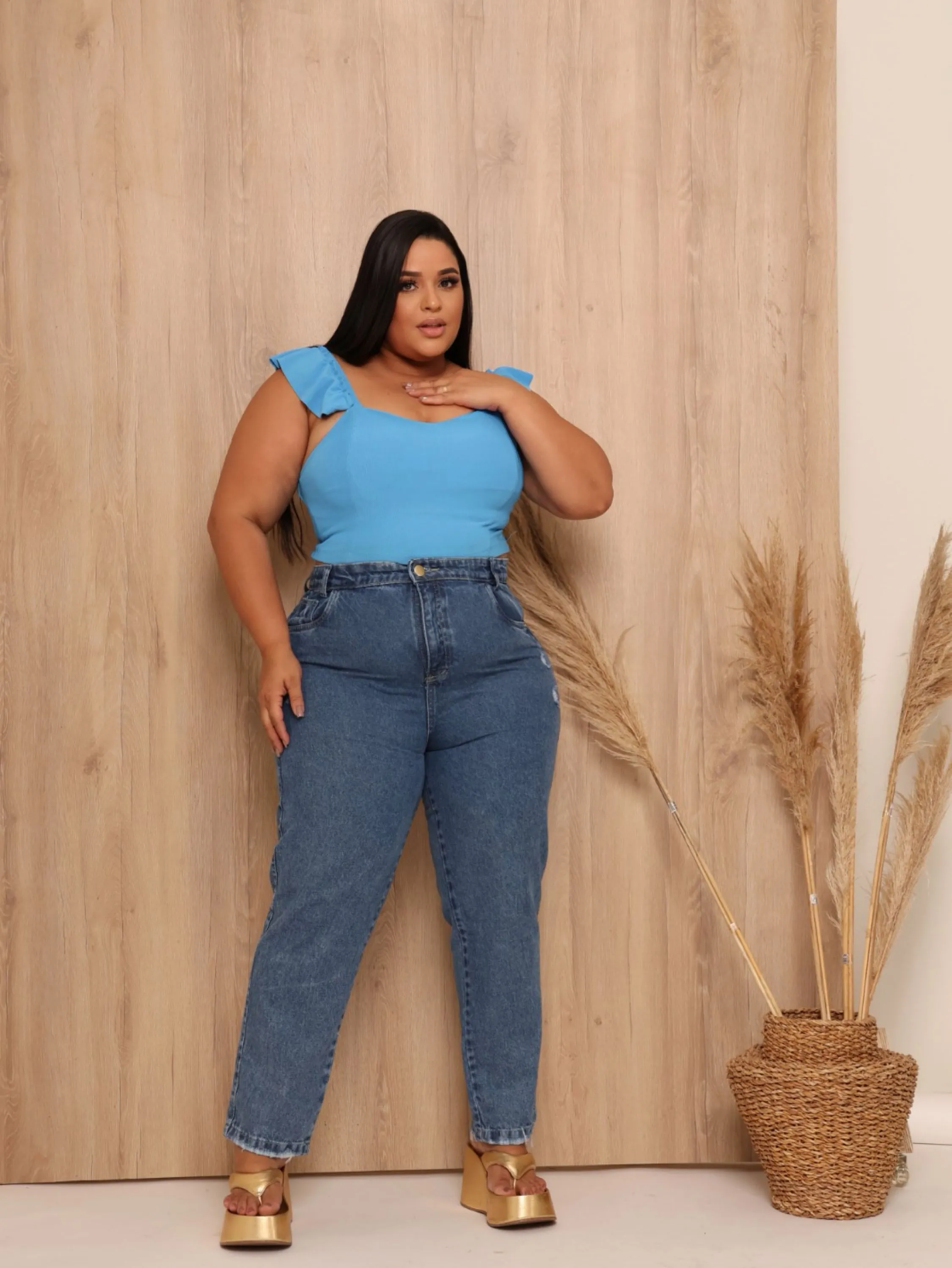 Calça mom jeans feminina plus size