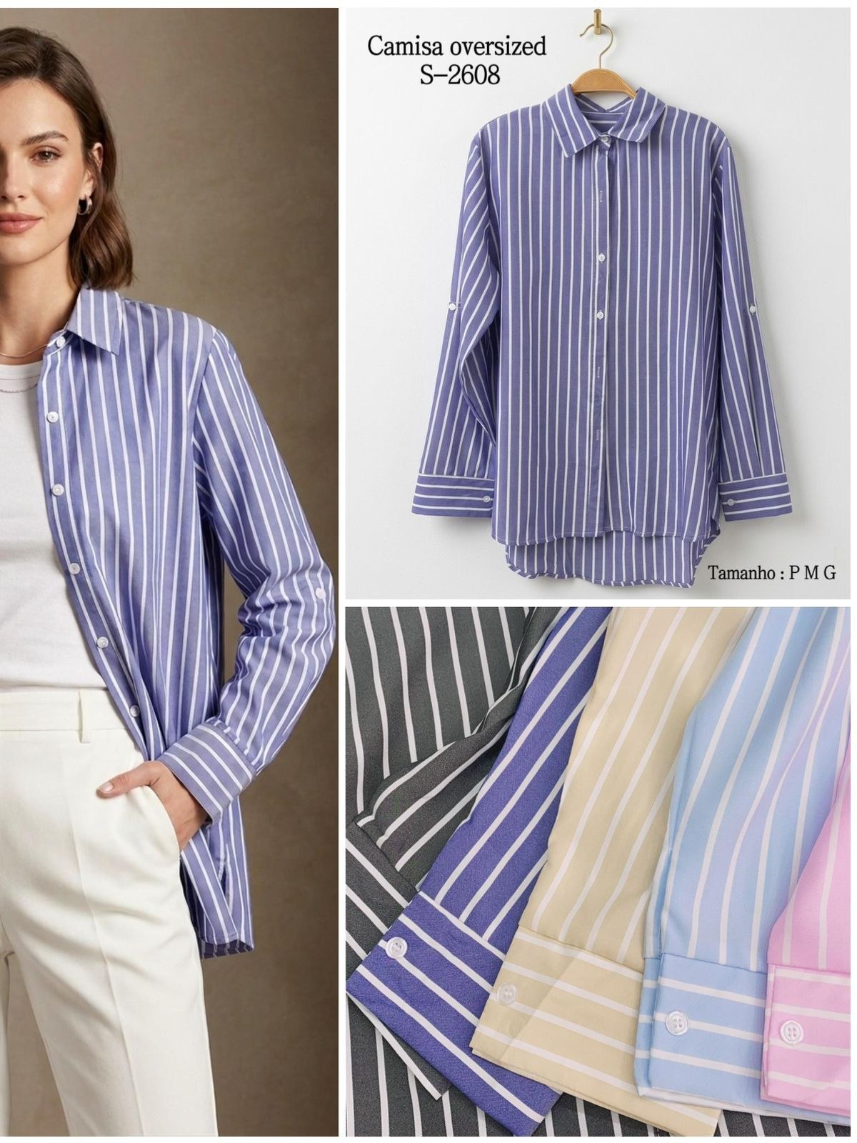 Camisa listrada oversize feminina importado