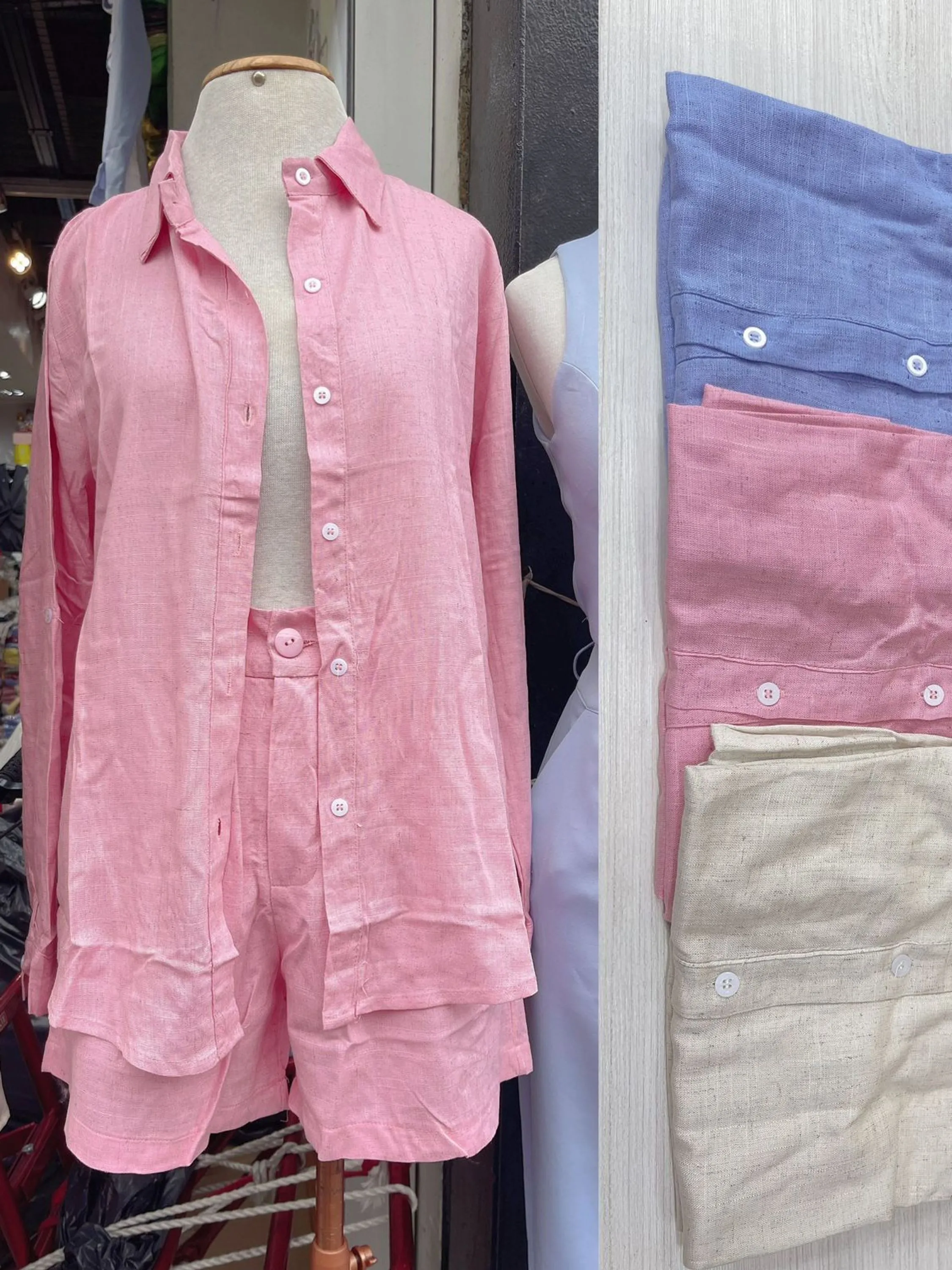 Conjunto camisa e short de Linho feminina