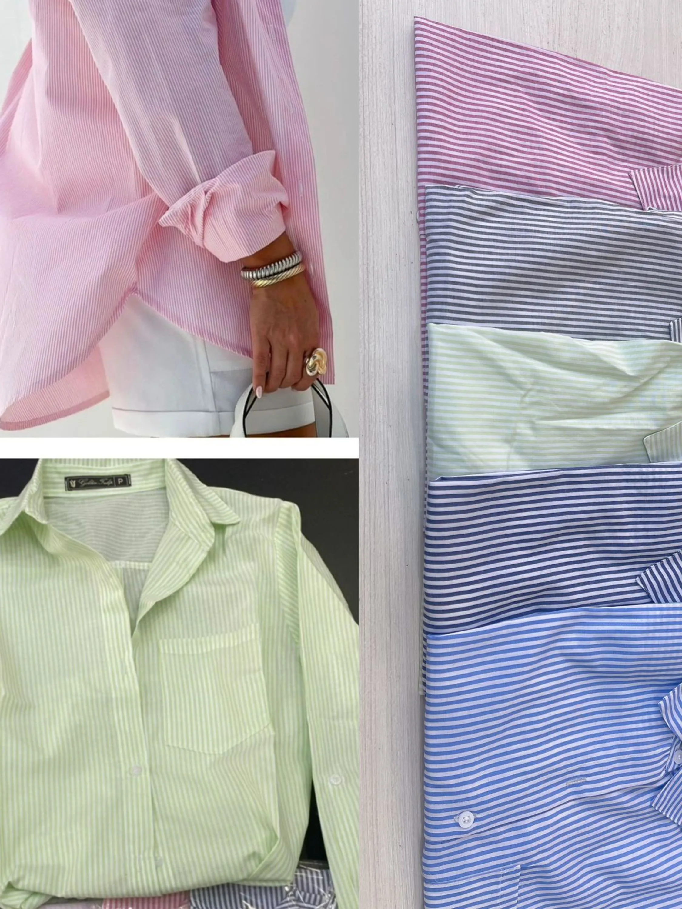 Camisa oversize listrada manga longo feminina