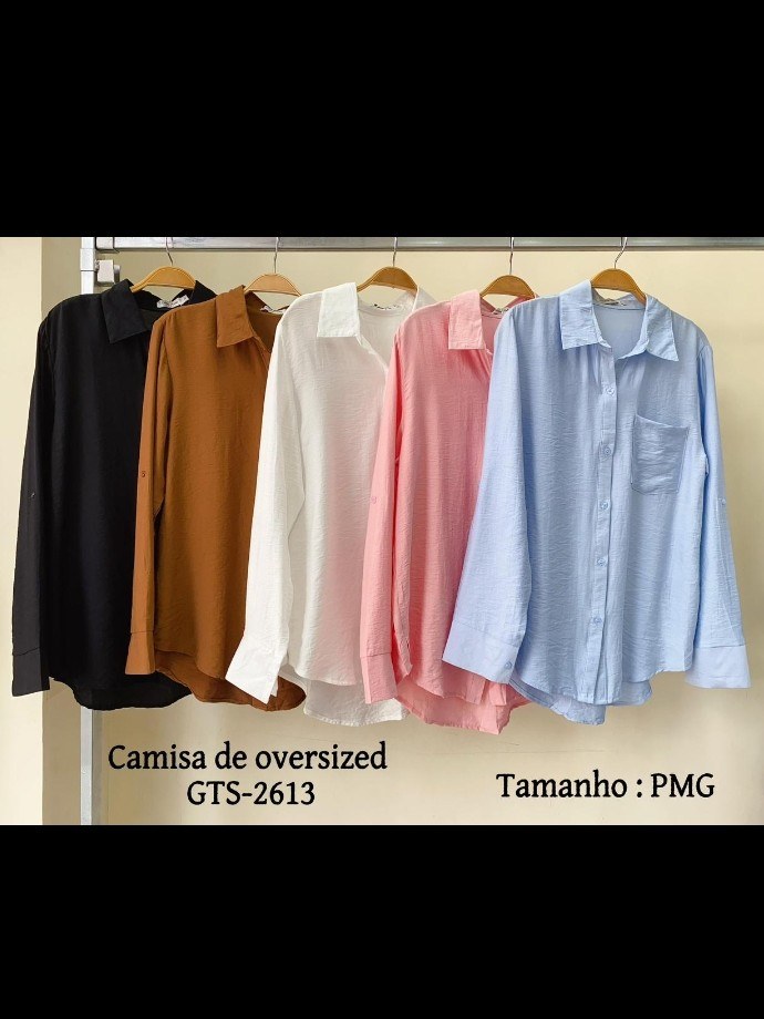 Camisa liso manga longa poliéster feminina importado