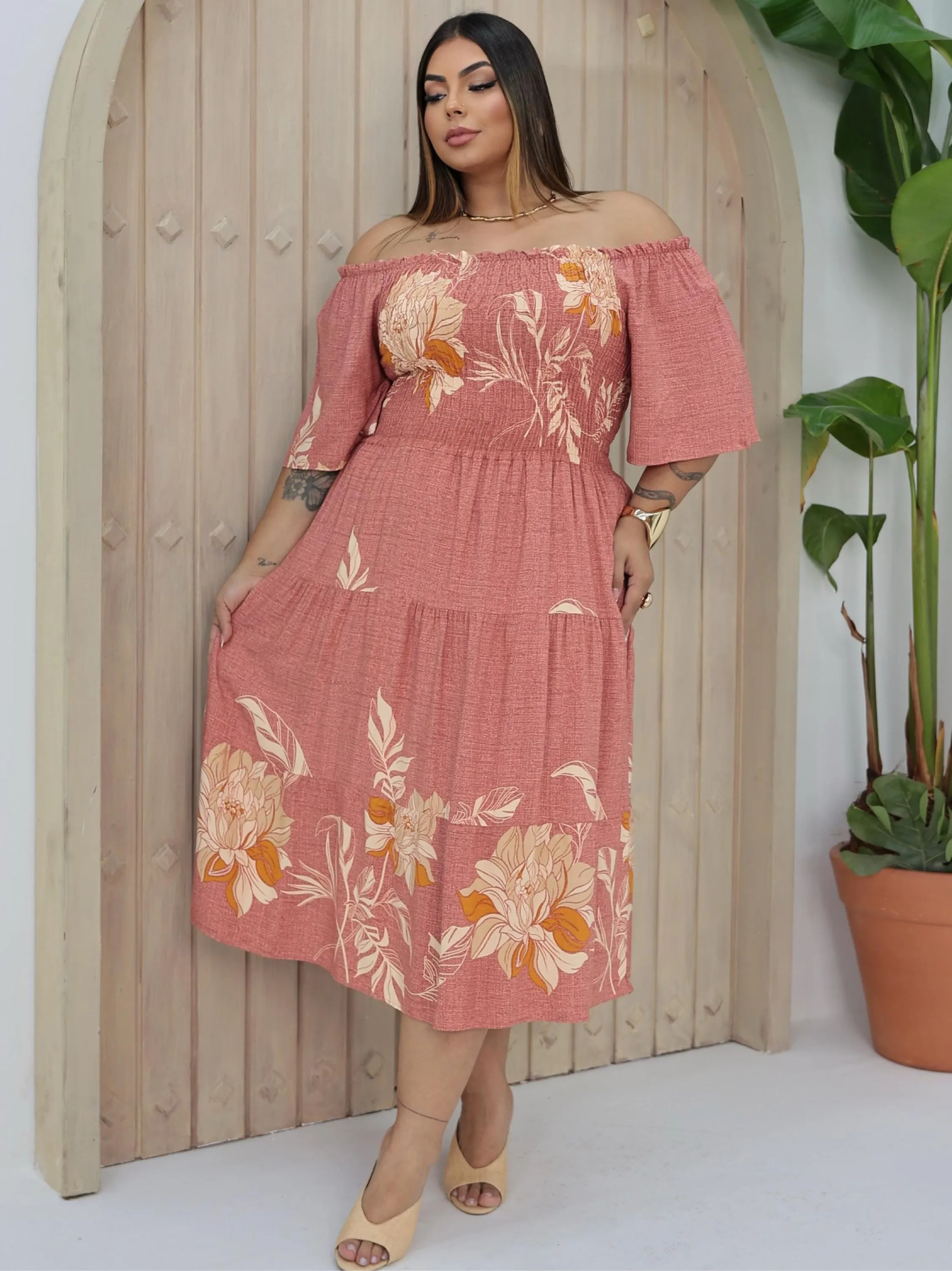 VESTIDO LASTEX MIDI PLUS
