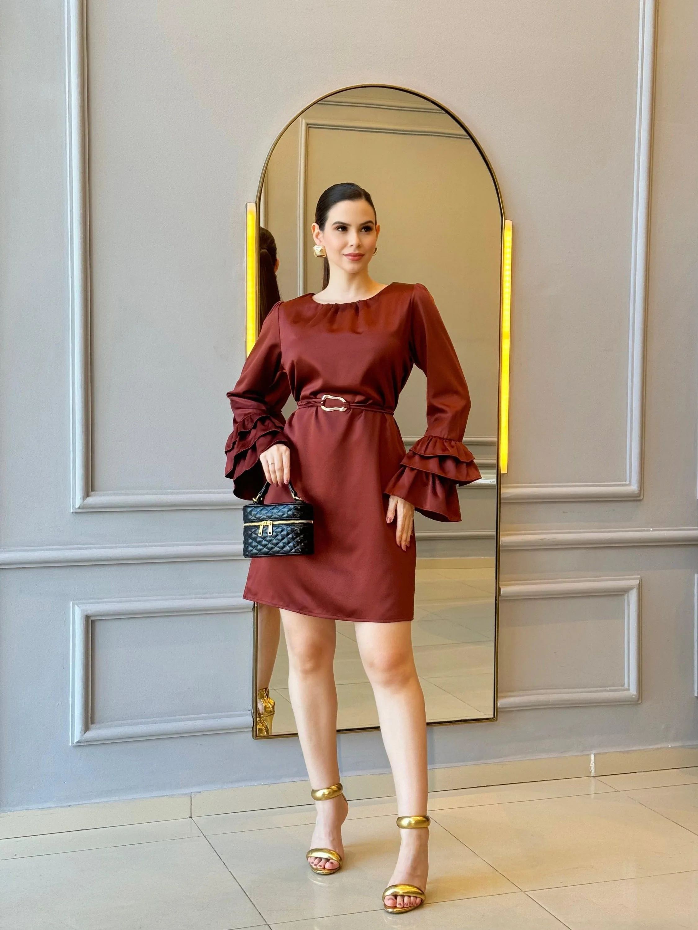 Vestido manga longa feminina YY2877 ( Cetim )