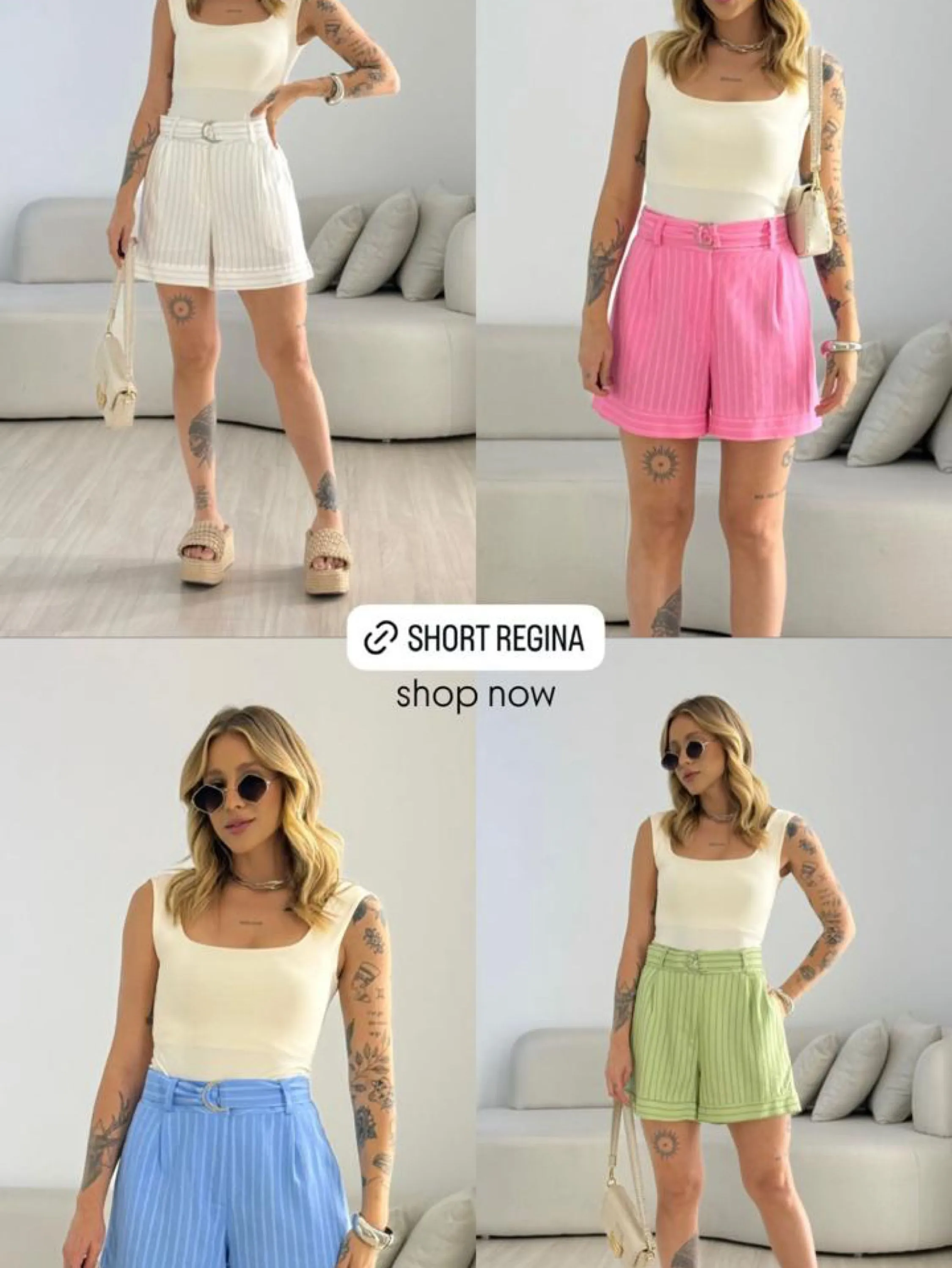 Shorts feminino listrado YY2961 ( linho )