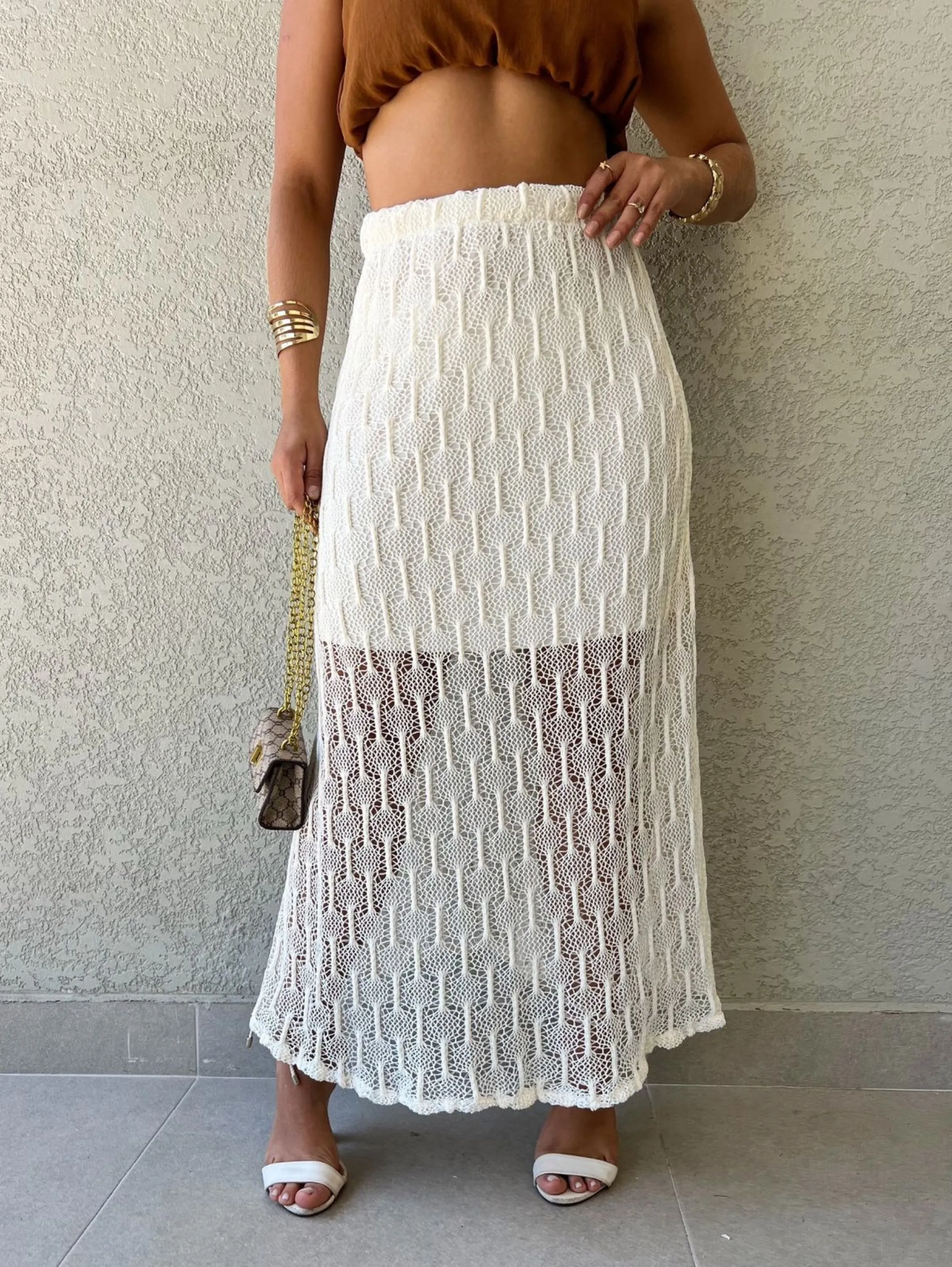 Saia feminina YY2819 ( Malha crochêtti)