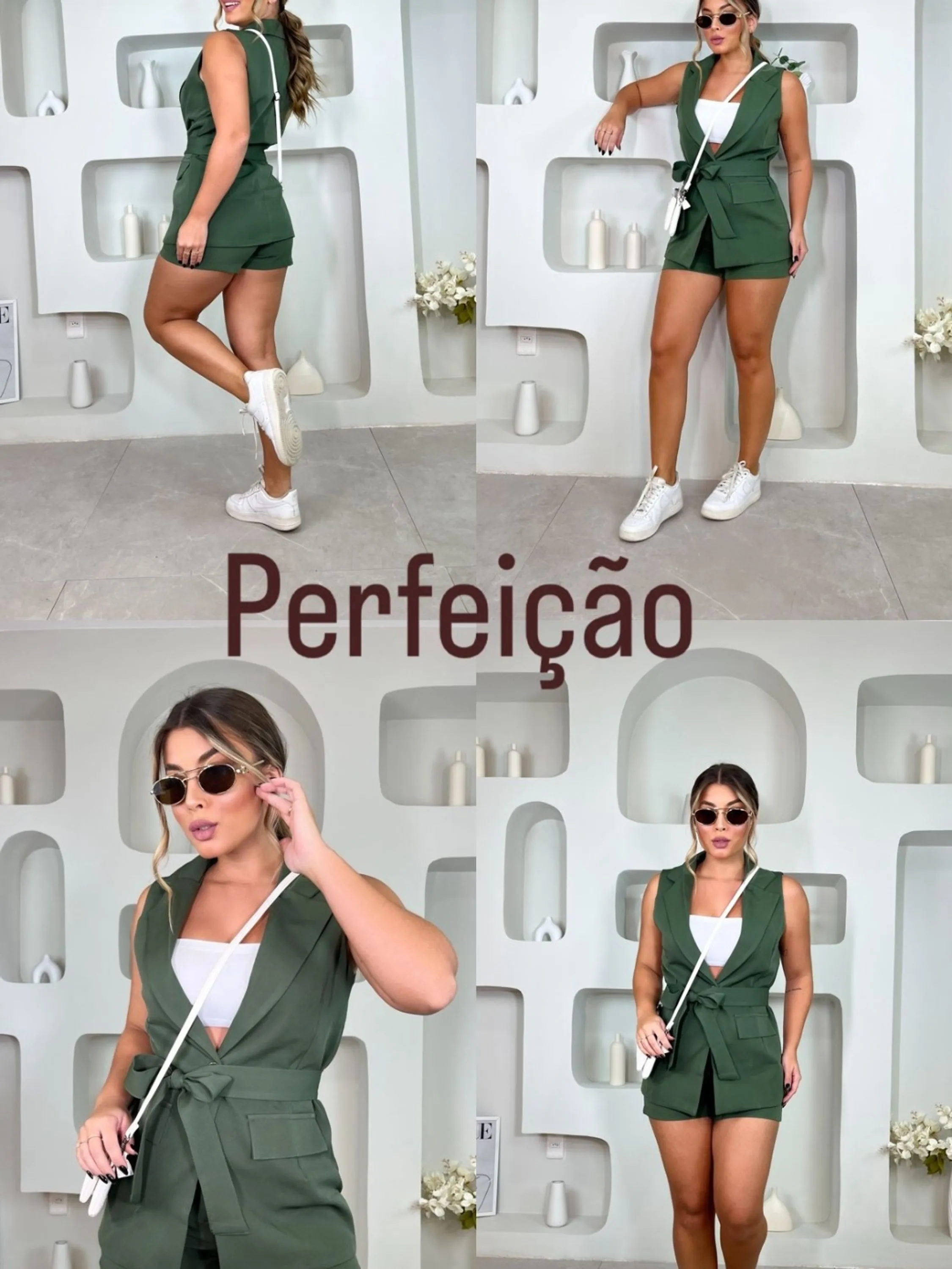 Conjunto feminino colete com shorts YY2675-3 ( alfaiataria)