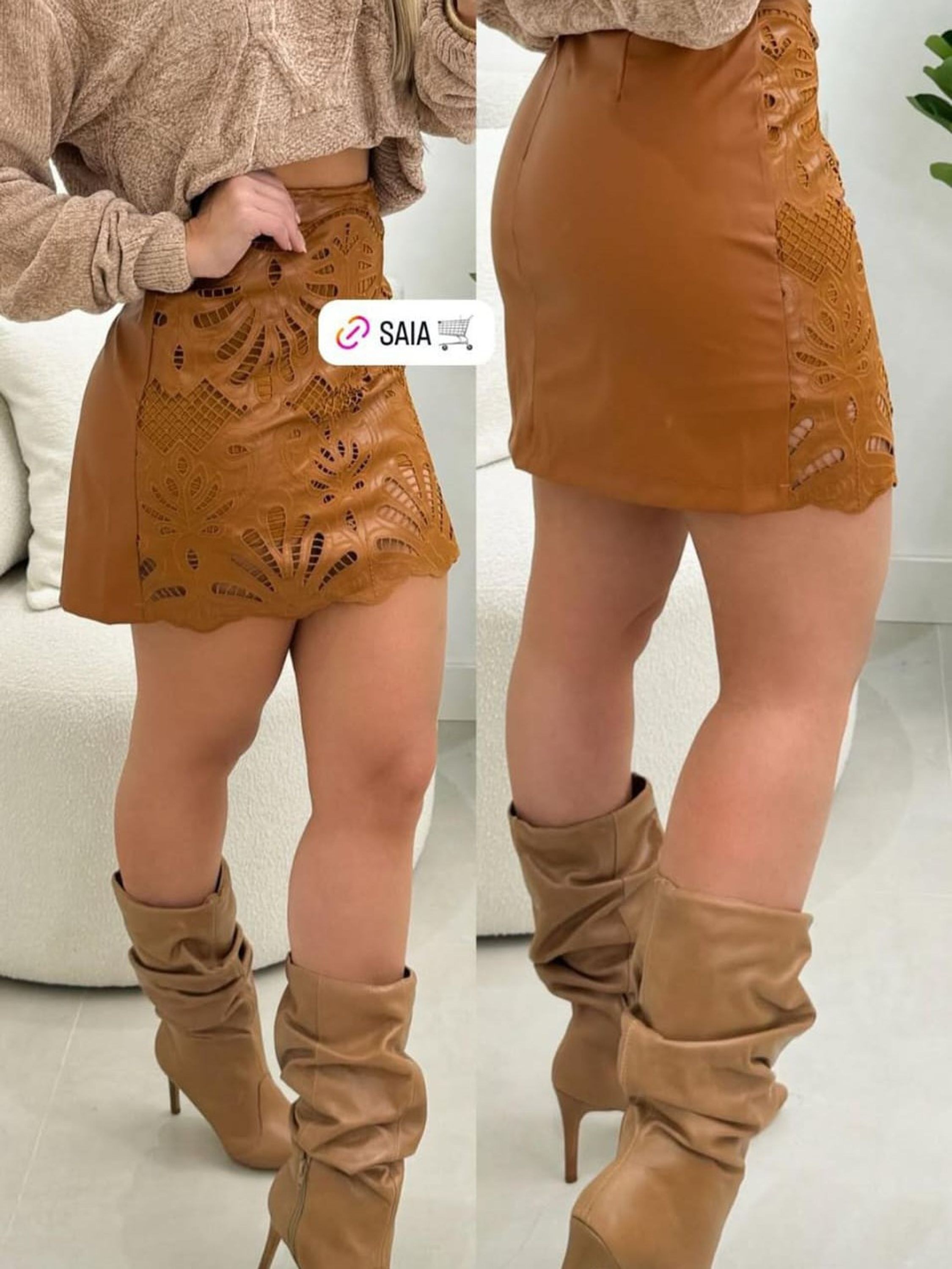 Saia de couro bordado YY2903 ( couro)