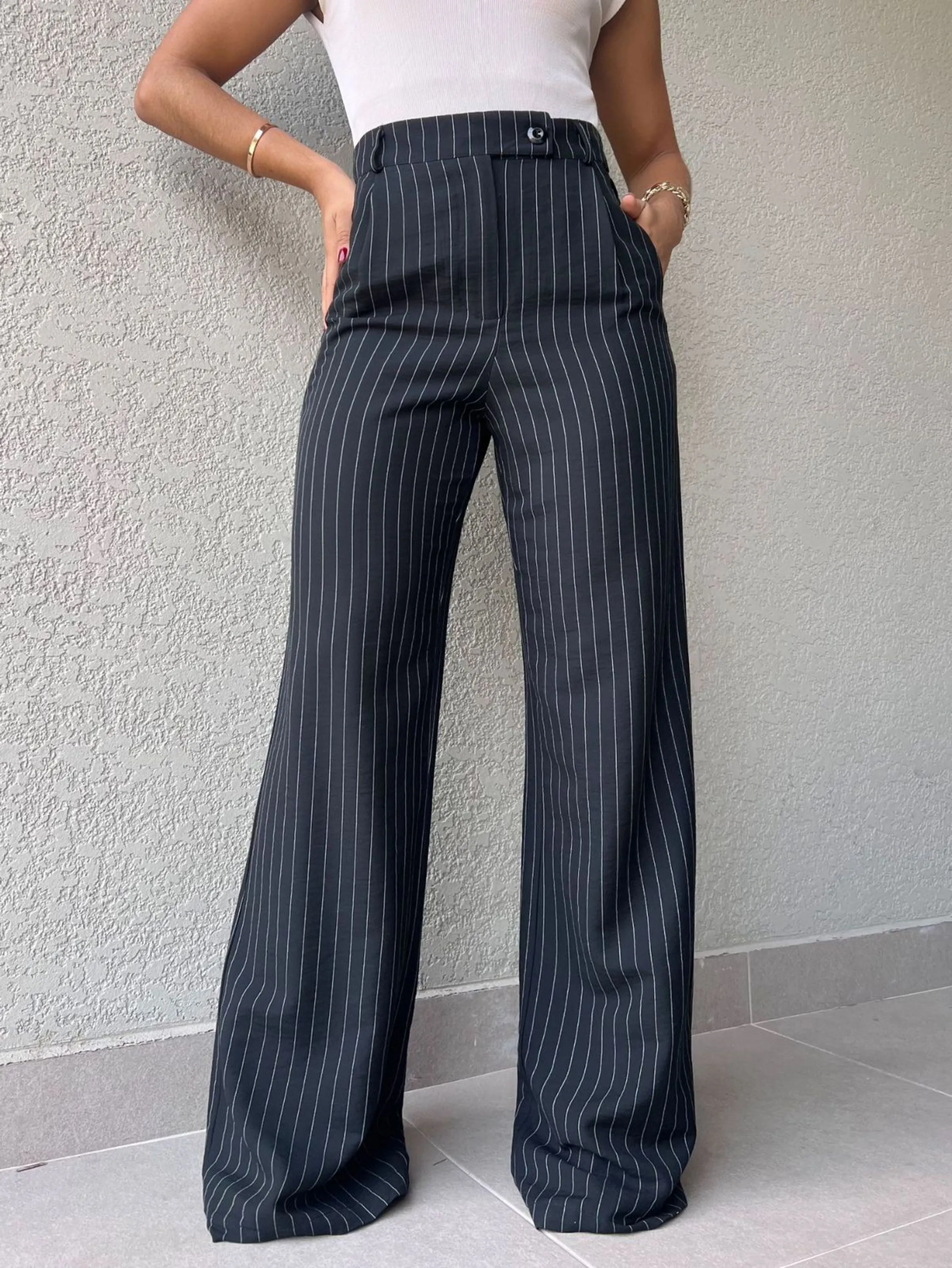 Calça pantalona com pregas na frente YY1019  ( Marrant)