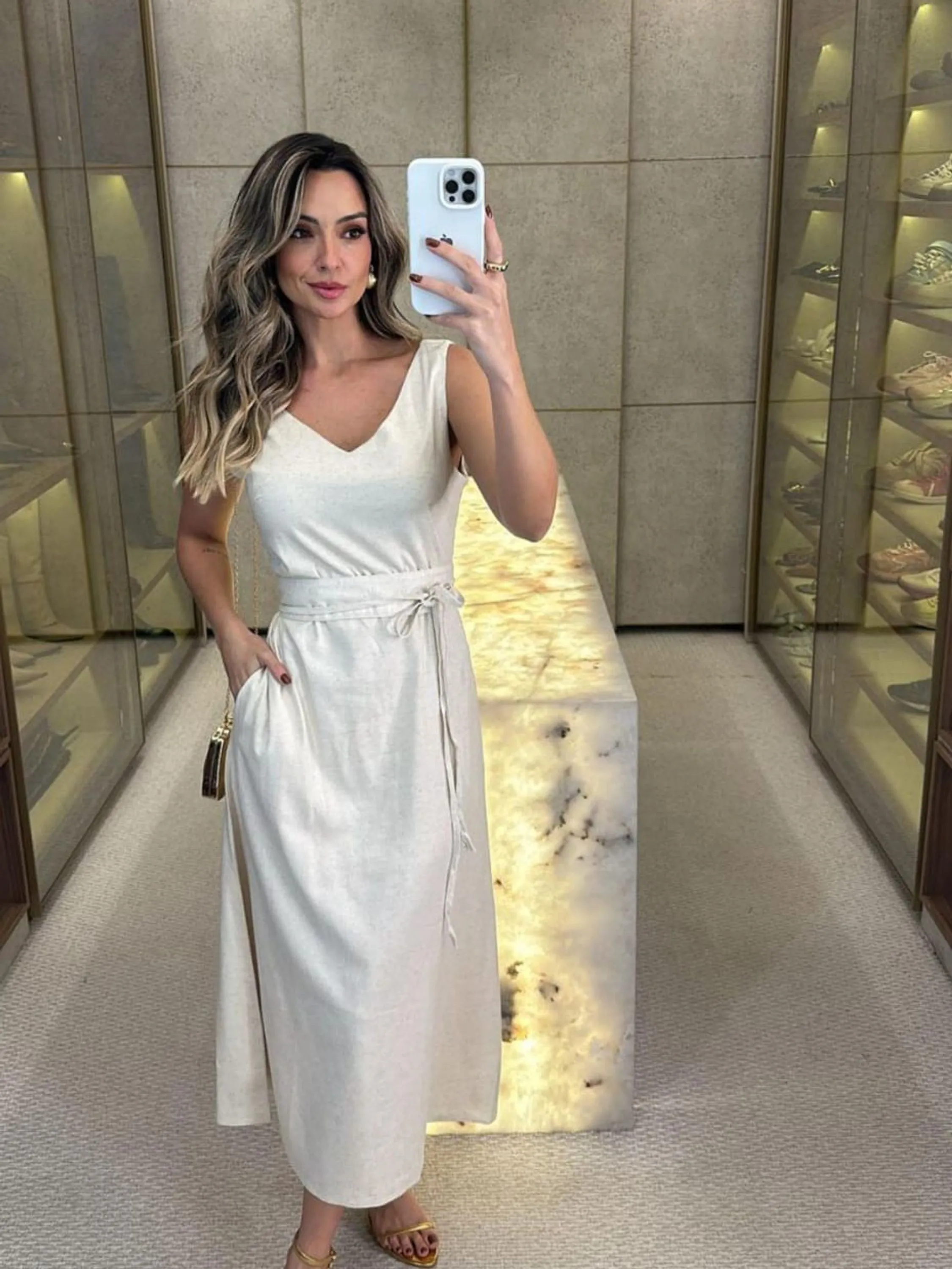 Vestido longo feminino YY2831-2(Linho )