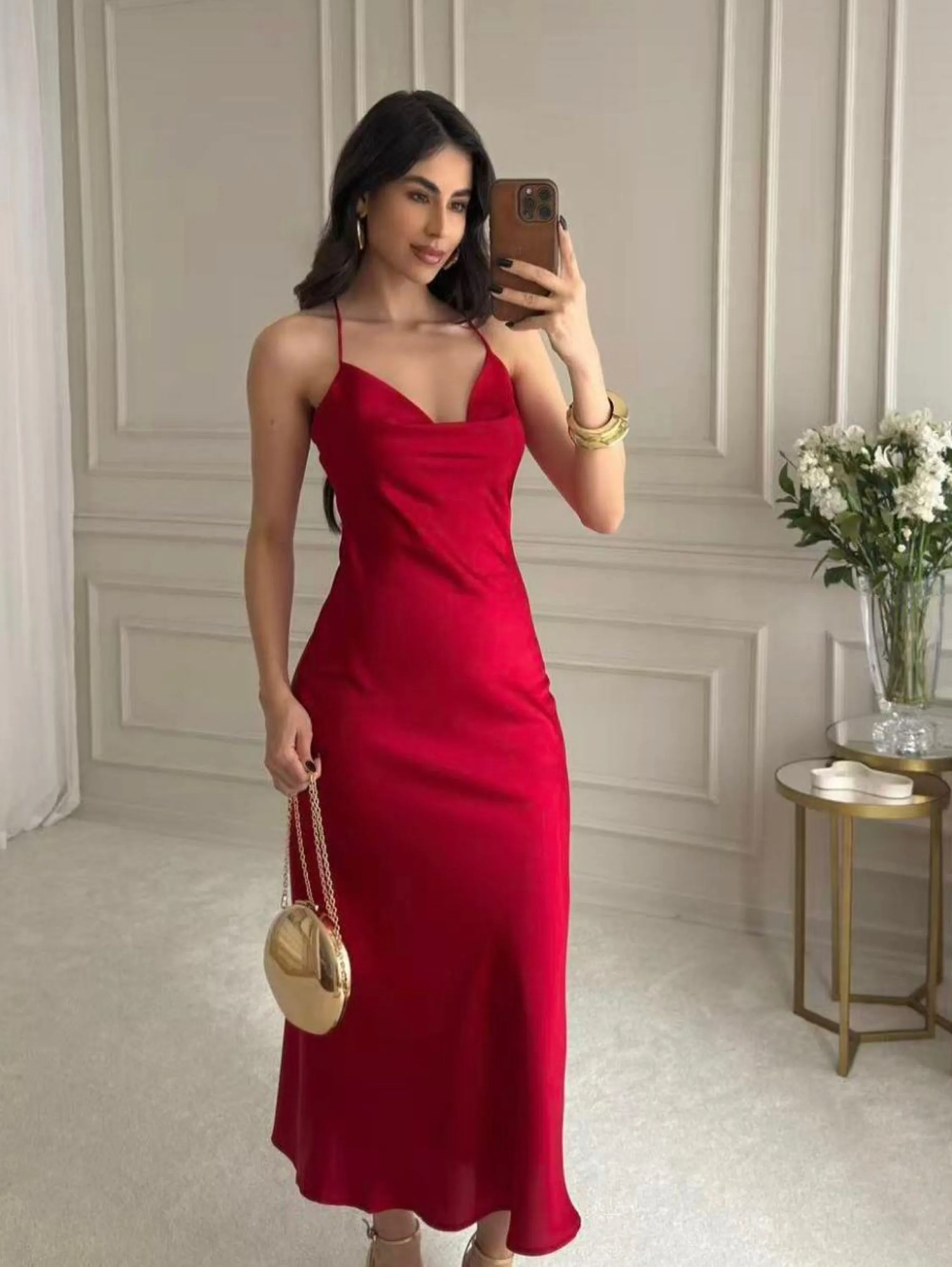 Vestido mídi YY2897-2 (Cetim )