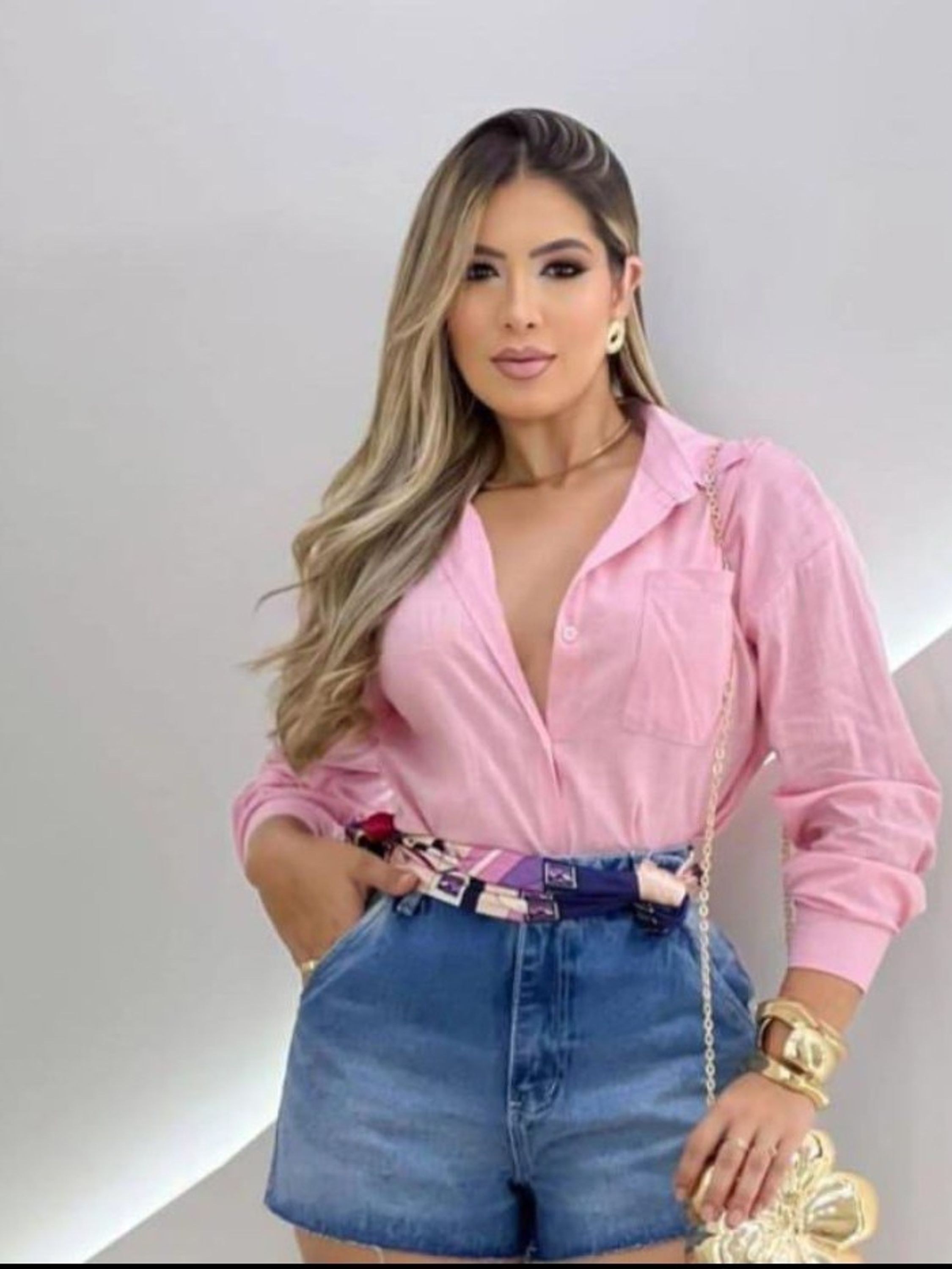 Camisa feminina manga longa HY1002-2 ( crepe Roma )