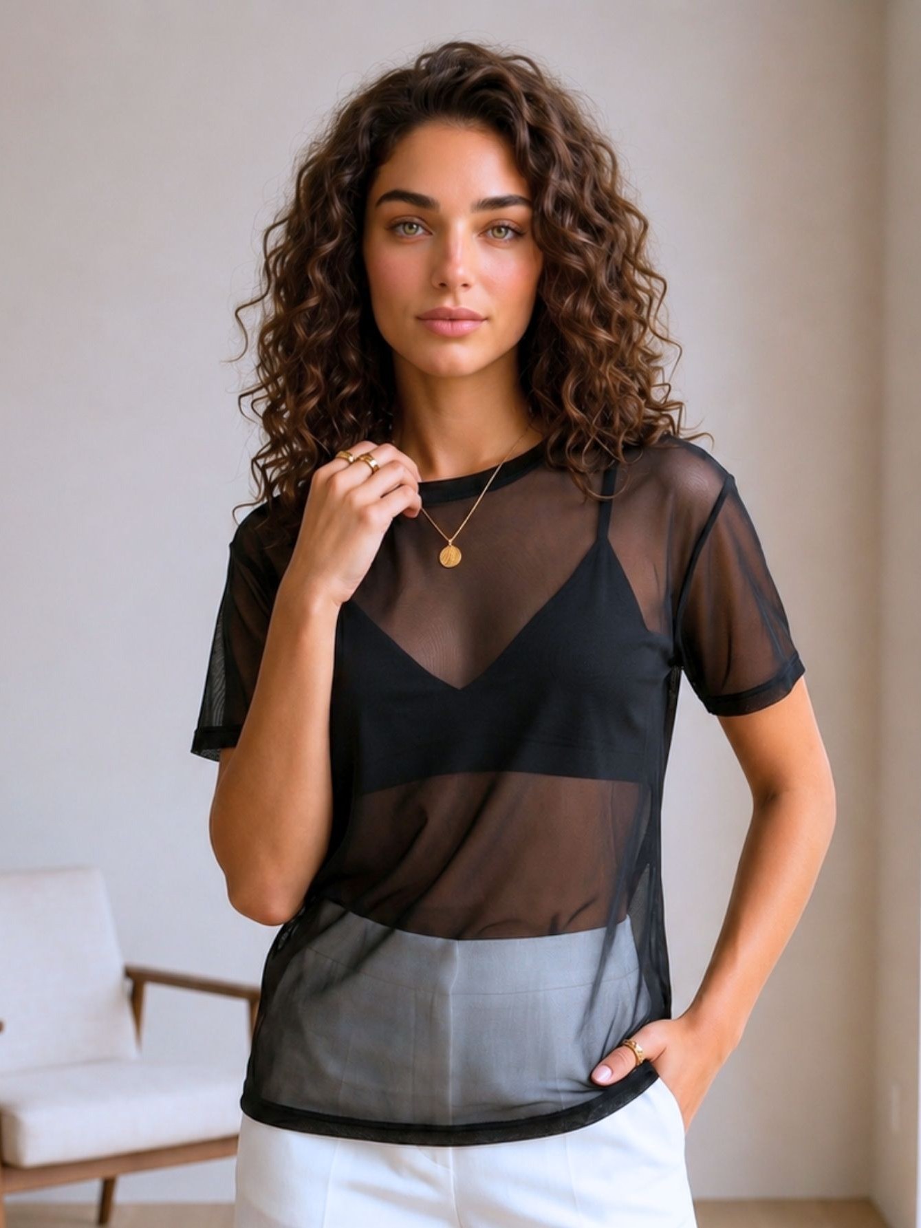 Blusa Camiseta Tshirt em Tule Transparente Moda Fitness