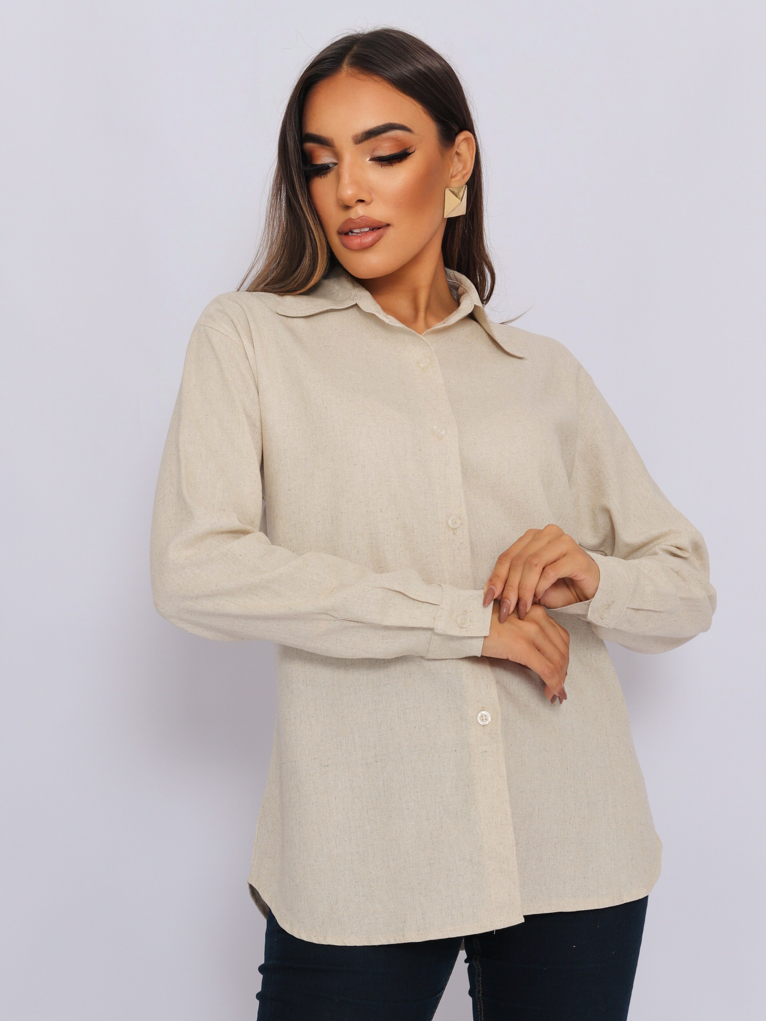 Camisa Basica Feminina em Linho Moda Casual