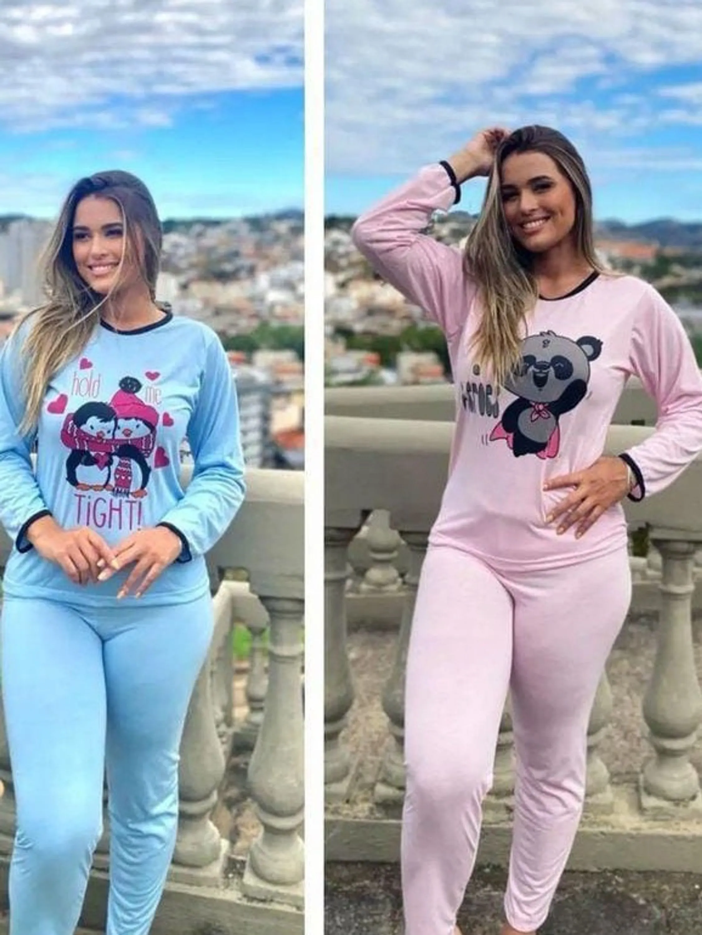 Pijama manga longa liso e estampado cores variadas conforme a disponibilidade da loja