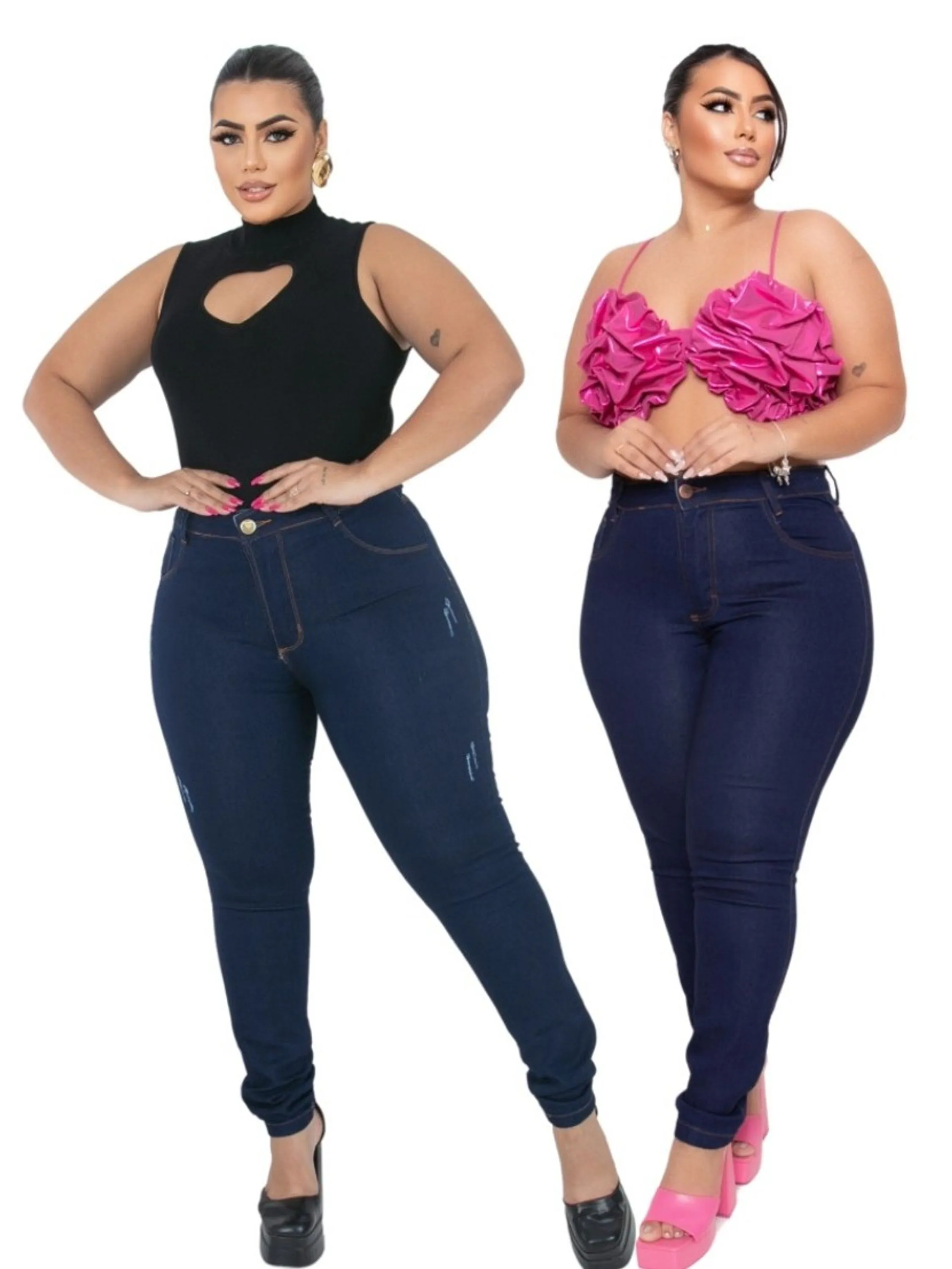 Calça jeans plus size com strech skinny cores variadas modelos variados conforme a disponibilidade da loja